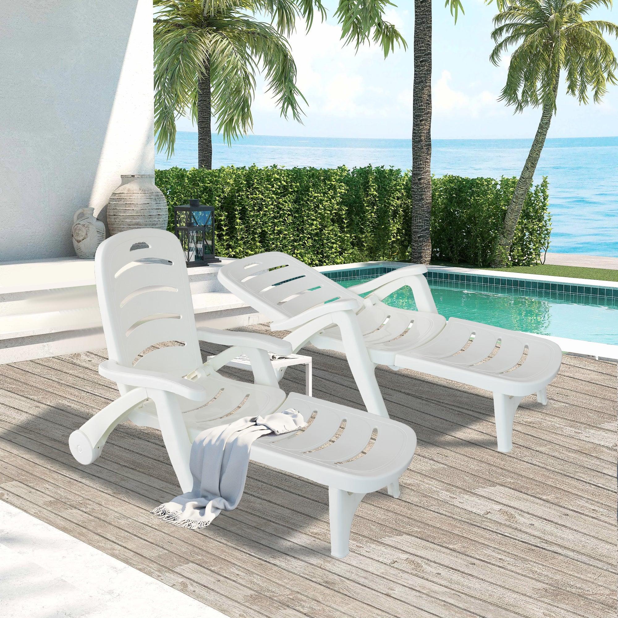 Outdoor Chaise Lounge Patio Pool Lounge Chairs with 5 Level Adjustable and Wheels, White - Bosonshop