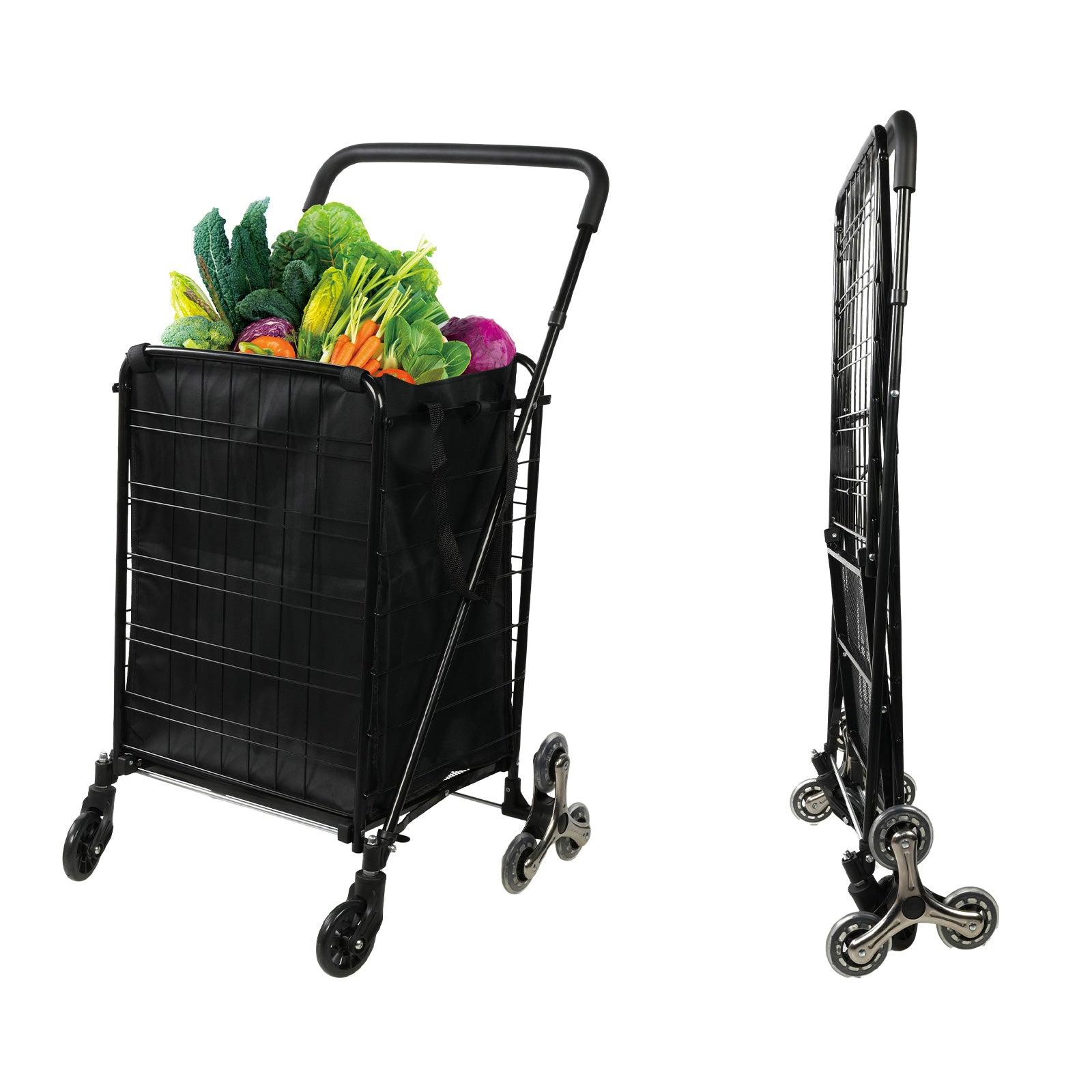 Folding Shopping Cart with Wheels and Removable Cloth Liner Holds Up to 77 Lbs. - Bosonshop