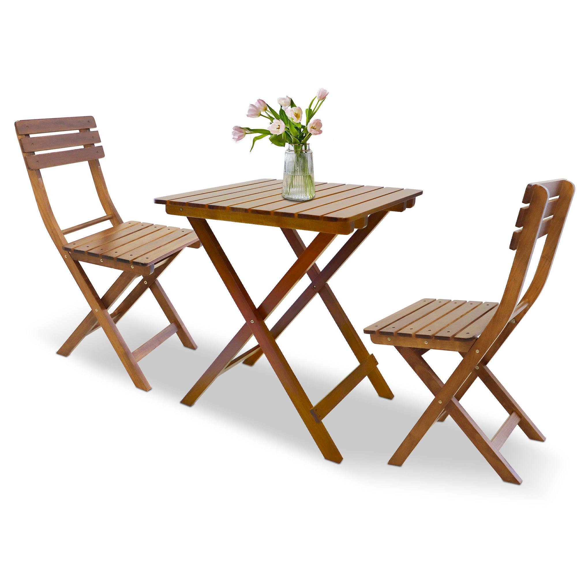 3-Piece Outdoor Wood Bistro Set, Patio Folding Furniture Set - Bosonshop