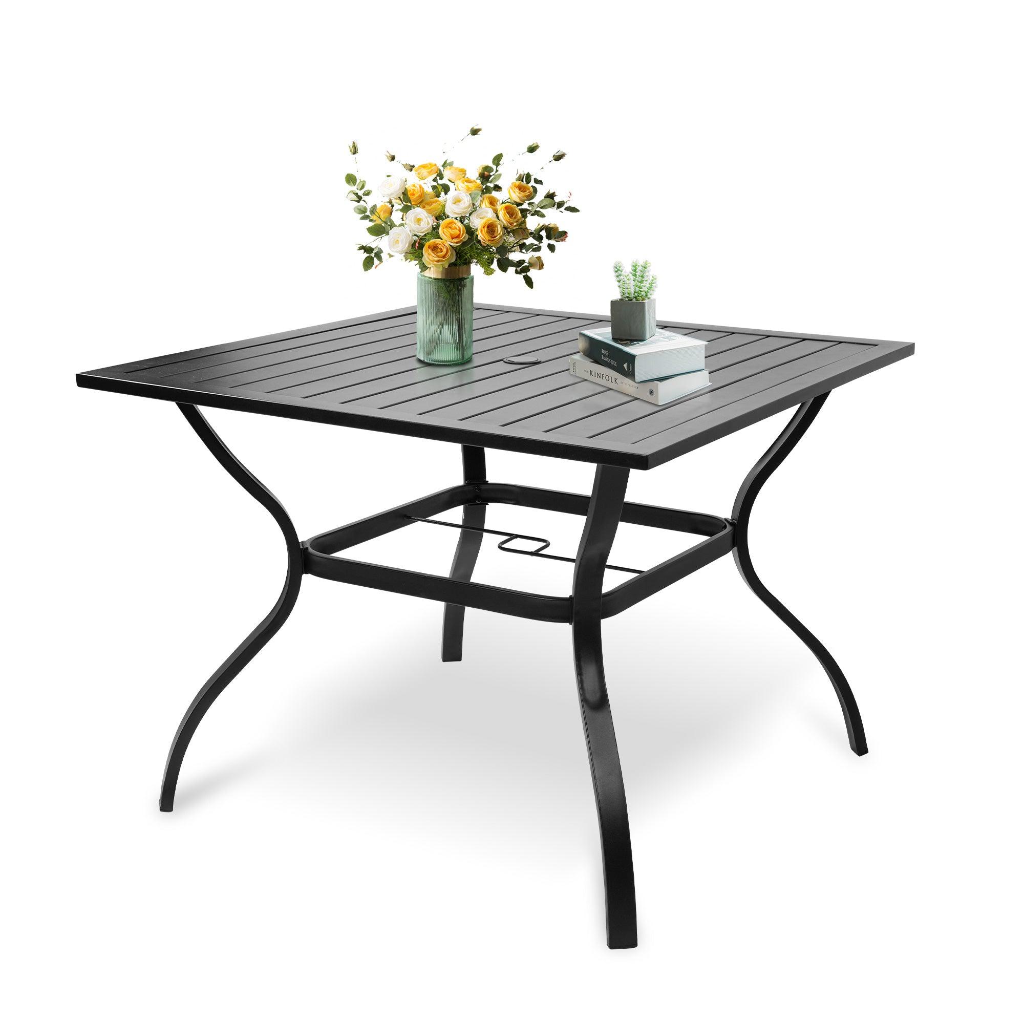 37" Patio Square Dining Table w/ 2.36" Umbrella Hole, Black - Bosonshop