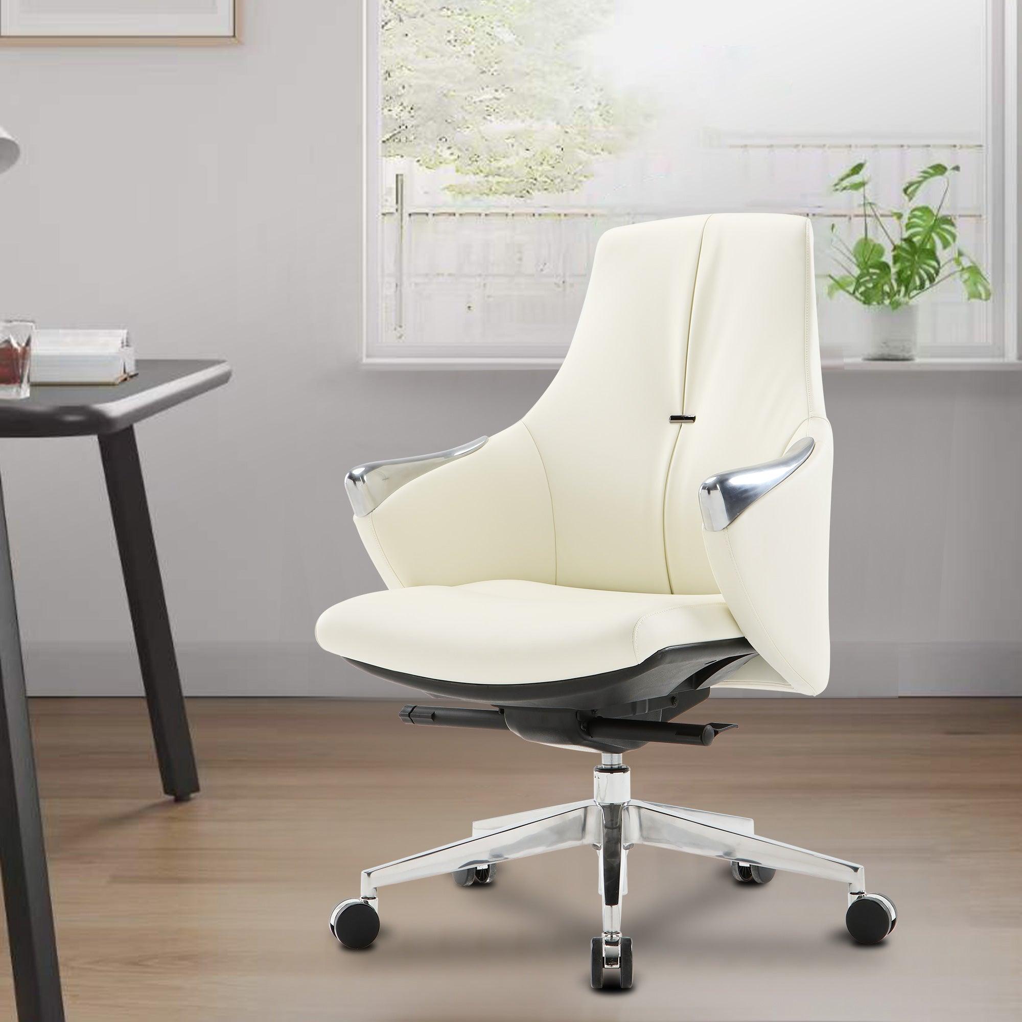 Low Back Executive Chair, Ergonomic Leather Office Chair with Adjustable Height and Tilt Function and 360° Swivel Office Chair,White - Bosonshop