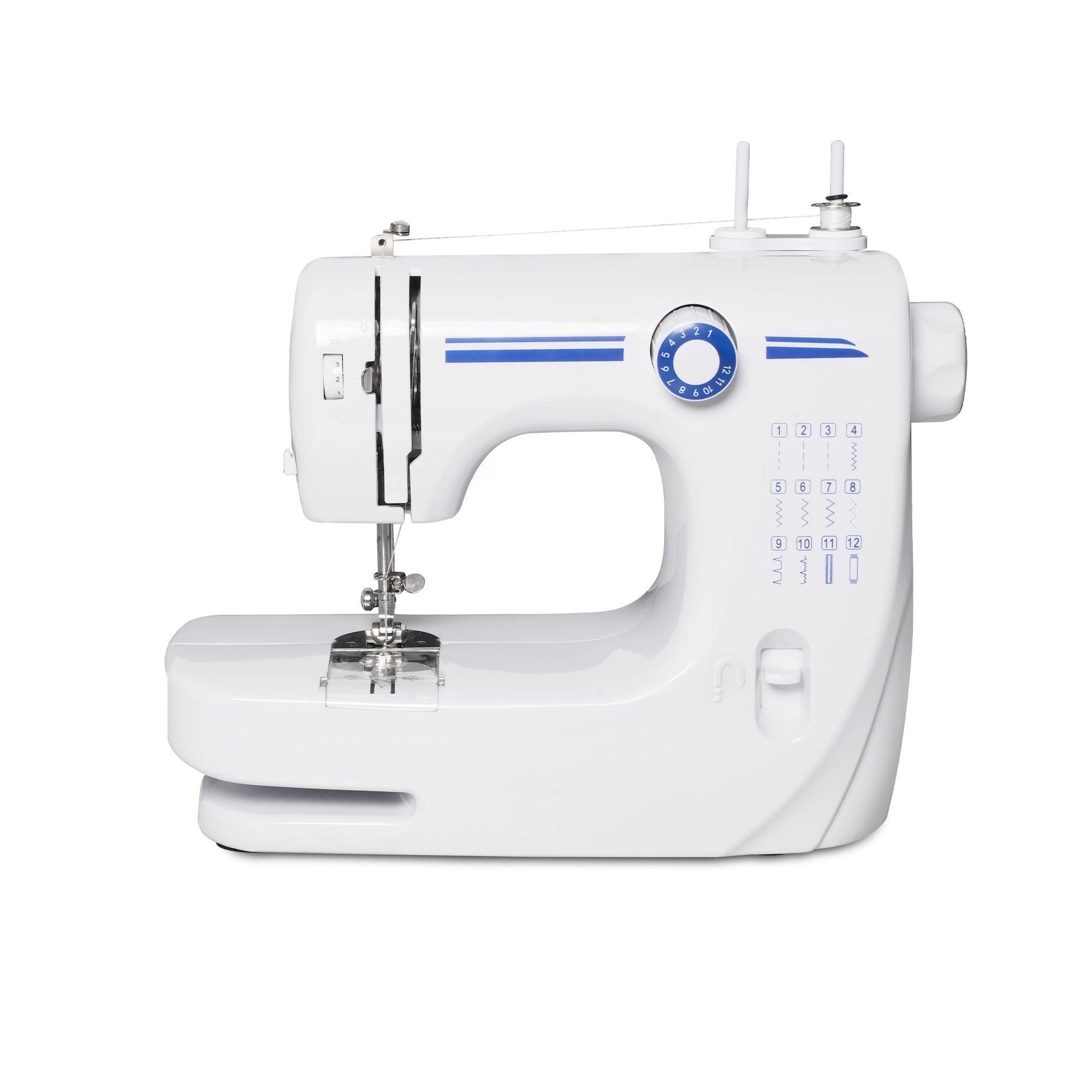 Sewing Machine Two Speed Beginner, Kids Mini Sewing Machine Reverse Sewing, 12 Stitch Pattern, Blue, White - Bosonshop