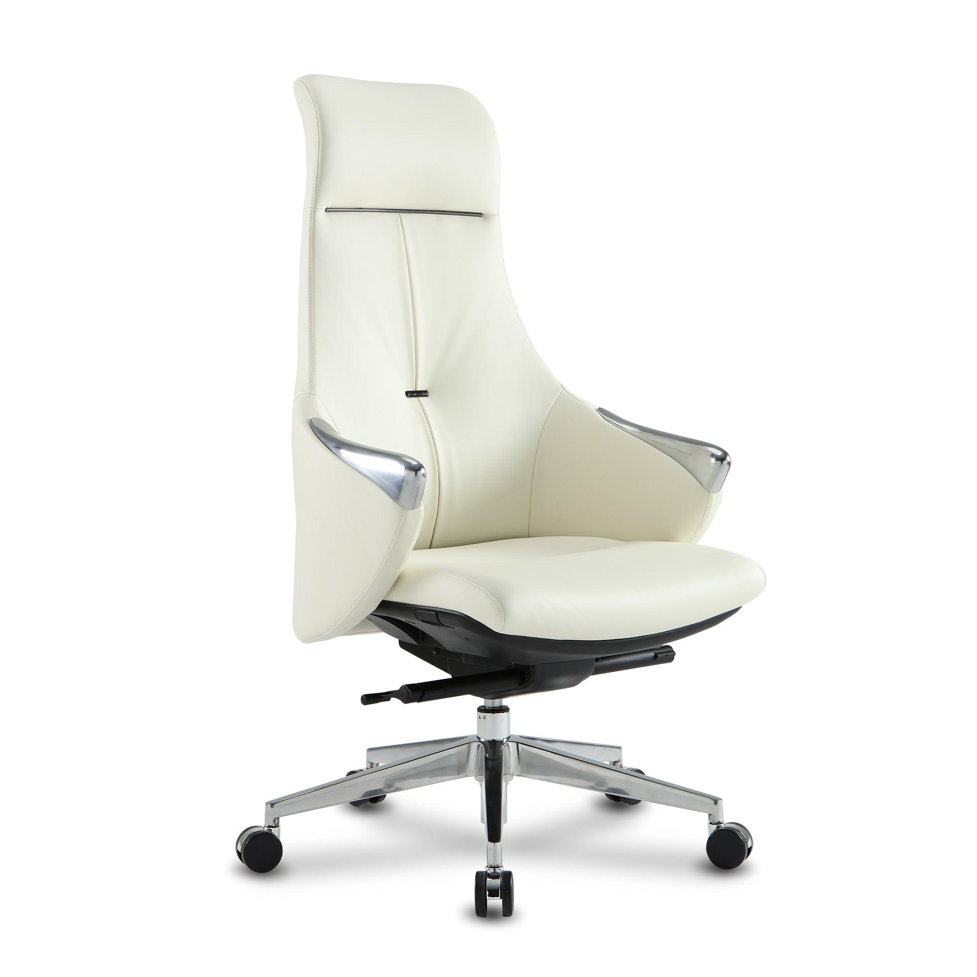 High Back Executive Chair, Ergonomic Leather Office Chair with Adjustable Height and Tilt Function and 360° Swivel Office Chair,White - Bosonshop