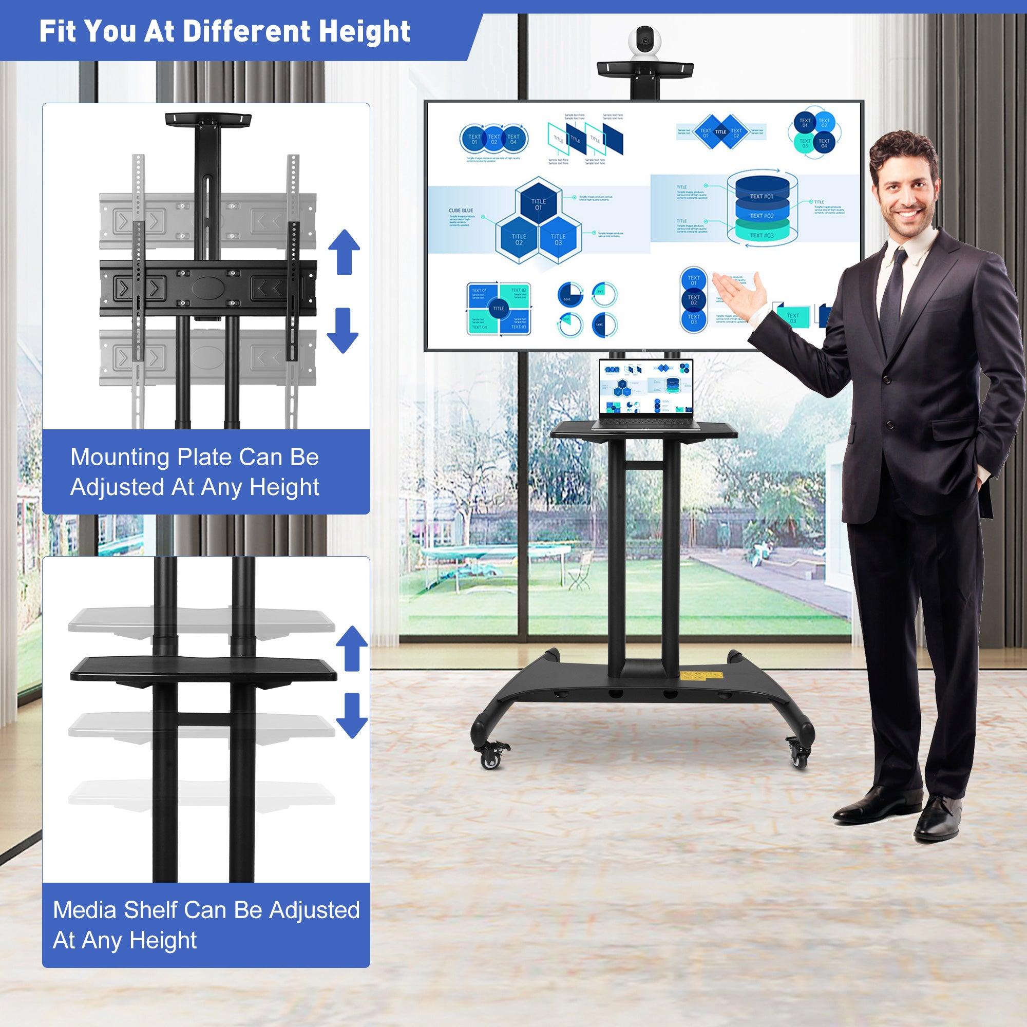 Portable Mobile TV Stand with Wheels for 32-70 Inch Flat Screen TVs - Tall TV Cart with Adjustable Height AV/Camera Shelf, Supports Up to 100lbs, Max VESA 600x400mm - Bosonshop