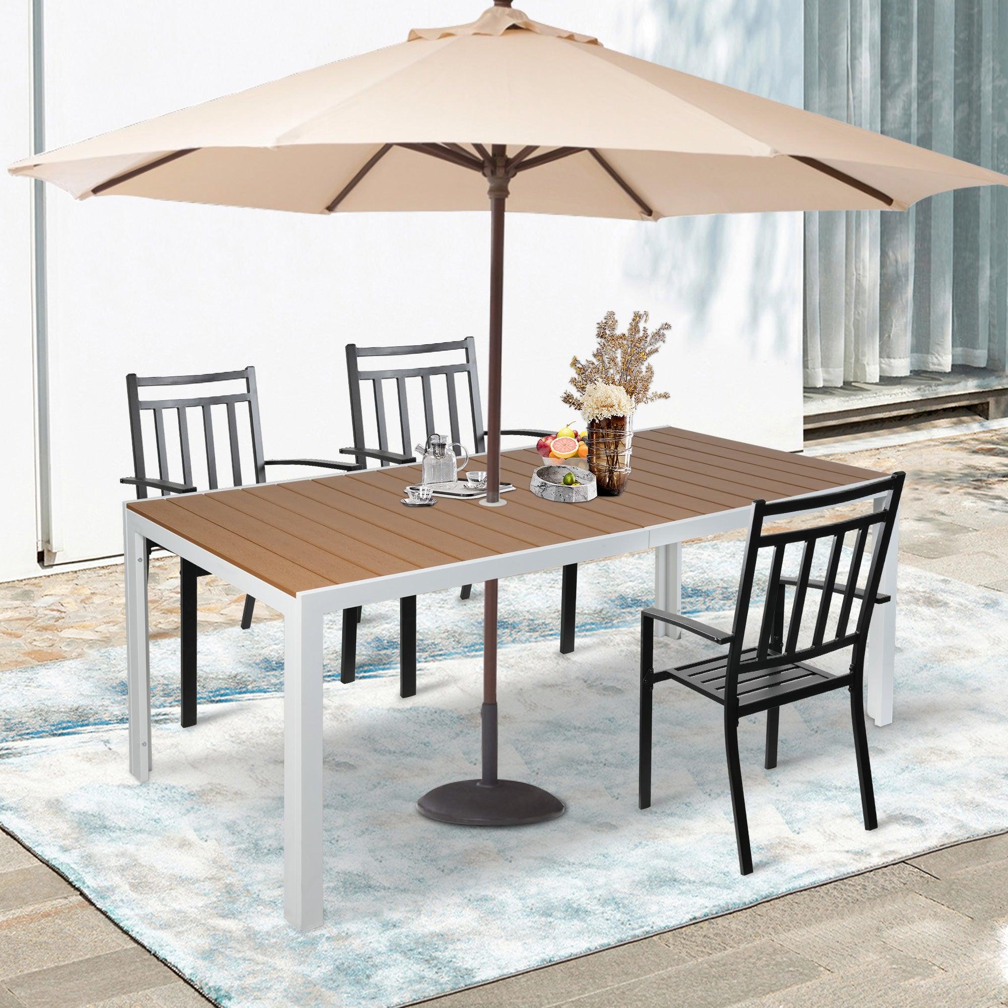 Patio Outdoor Table with Umbrella Hole for 8 Person, 71" Aluminum Frame Rectangle Table - Bosonshop