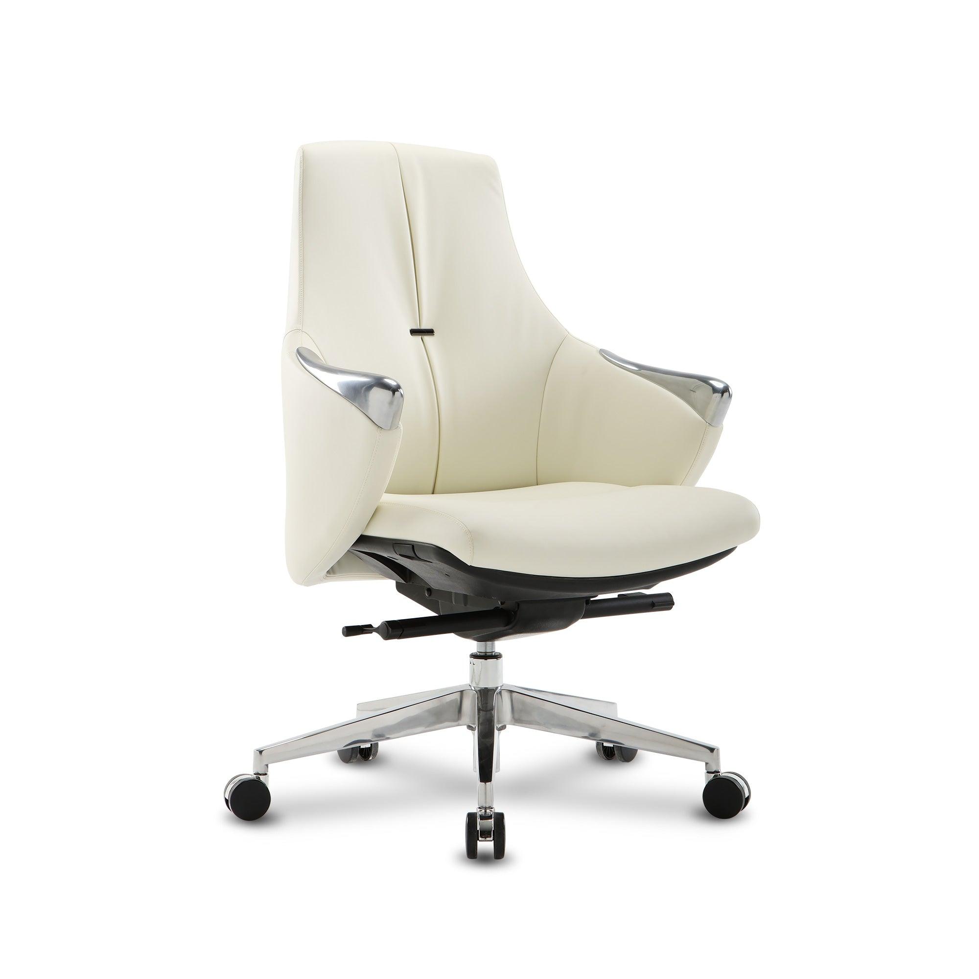 Low Back Executive Chair, Ergonomic Leather Office Chair with Adjustable Height and Tilt Function and 360° Swivel Office Chair,White - Bosonshop