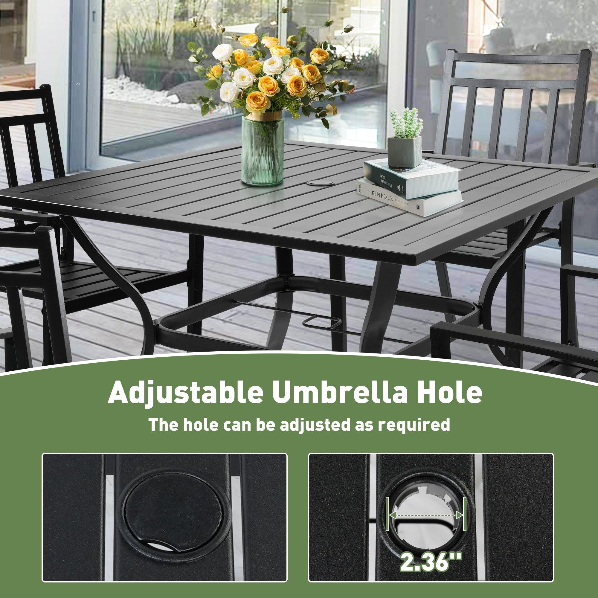 37" Patio Square Dining Table w/ 2.36" Umbrella Hole, Black - Bosonshop