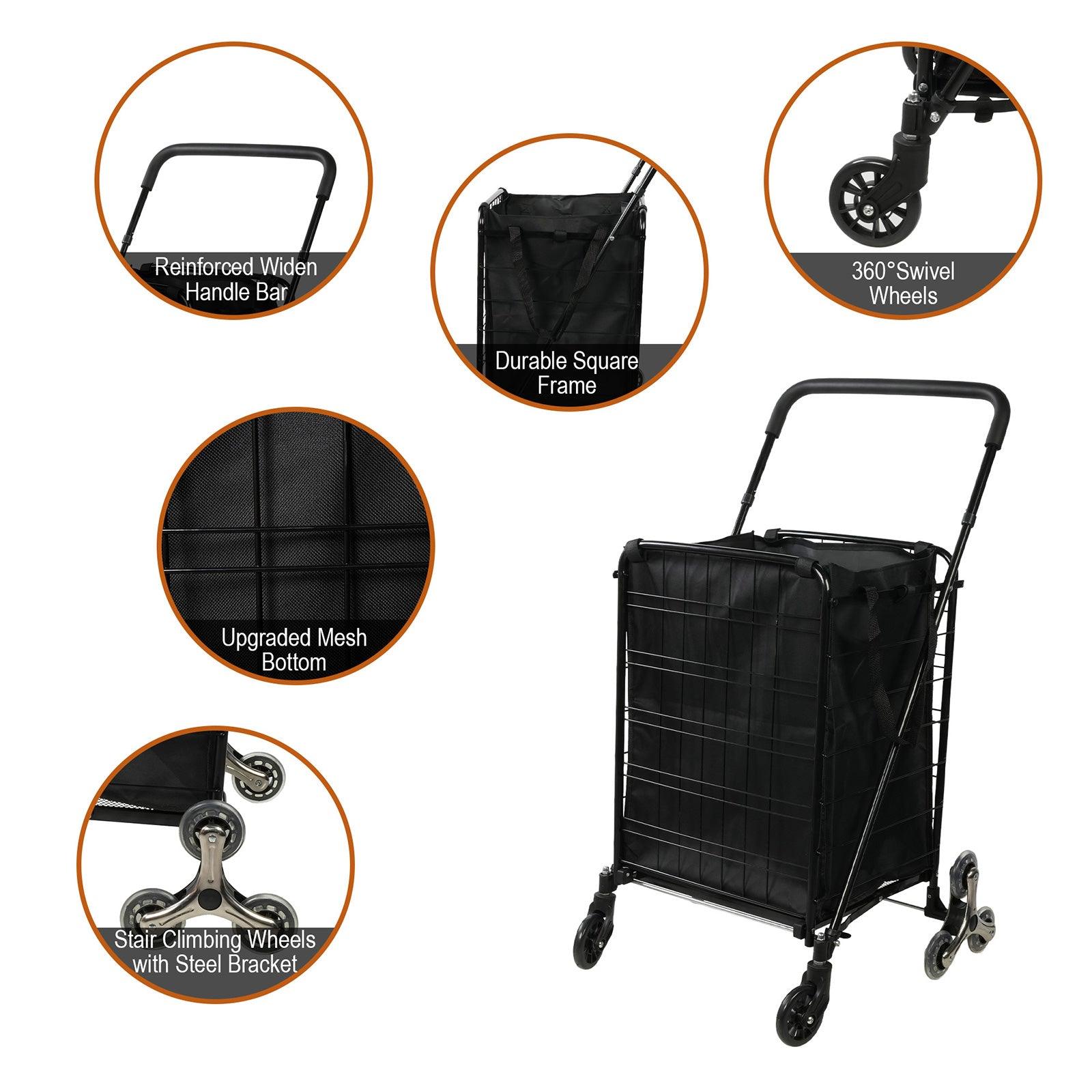 Folding Shopping Cart with Wheels and Removable Cloth Liner Holds Up to 77 Lbs. - Bosonshop