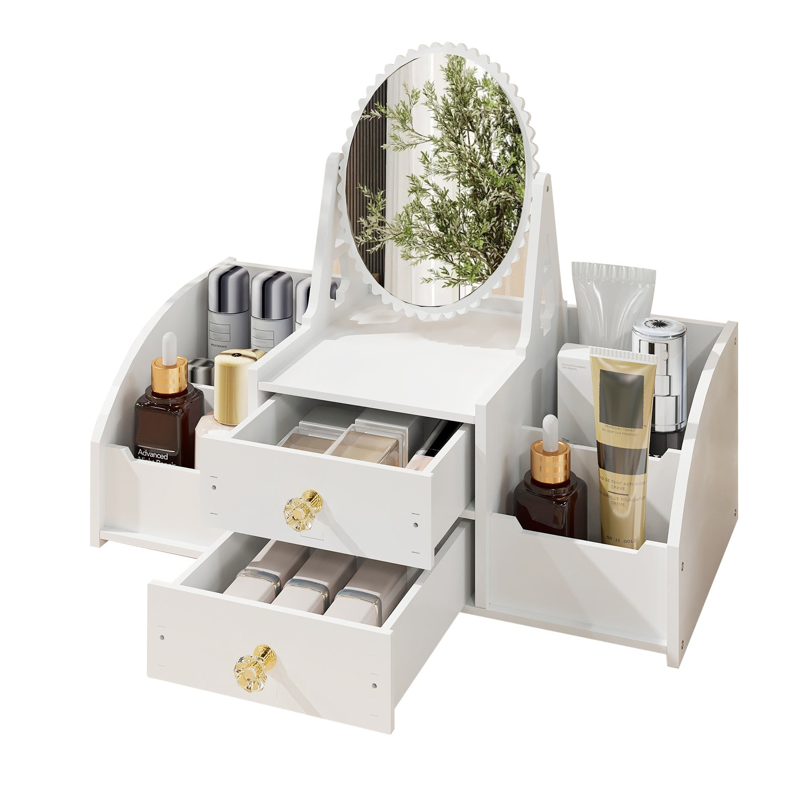 Cosmetics Storage for Vanity with Rotating Mirror, 2 Drawers and 4 Compartments Makeup Storage (Copy) - Bosonshop