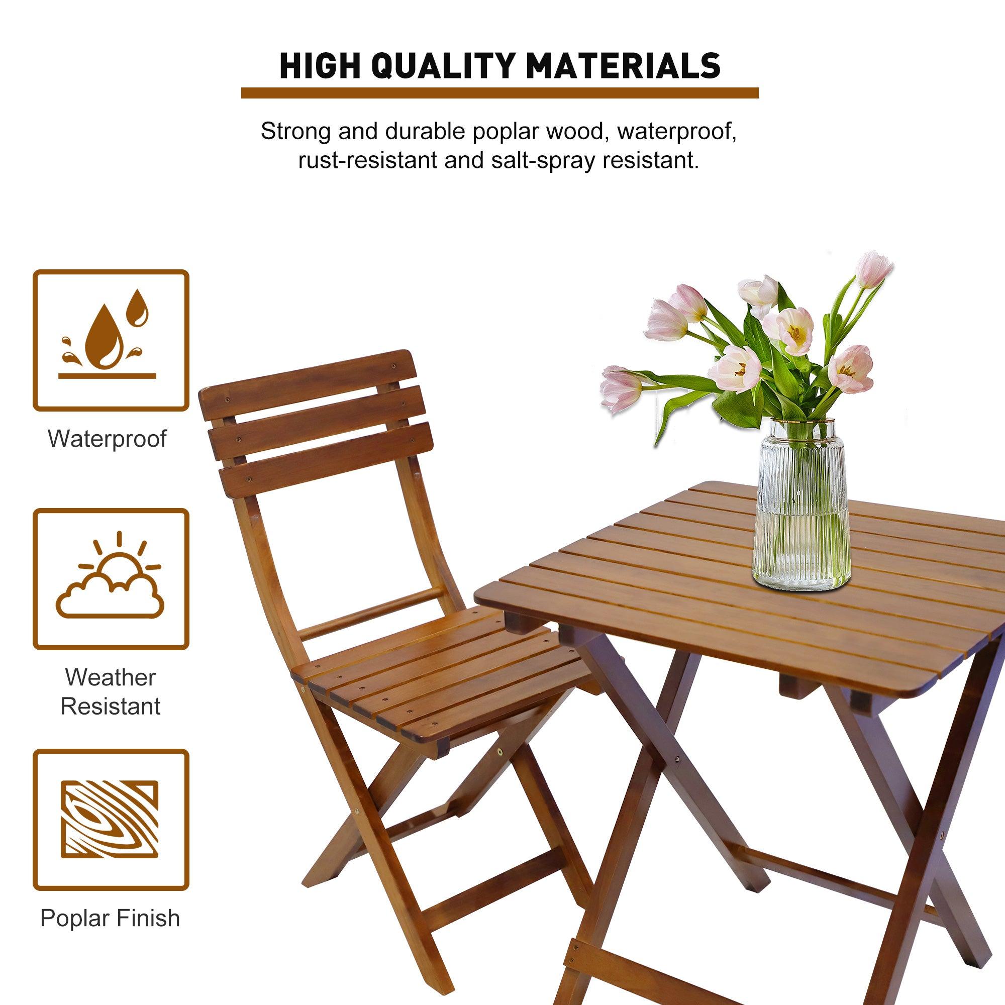 3-Piece Outdoor Wood Bistro Set, Patio Folding Furniture Set - Bosonshop