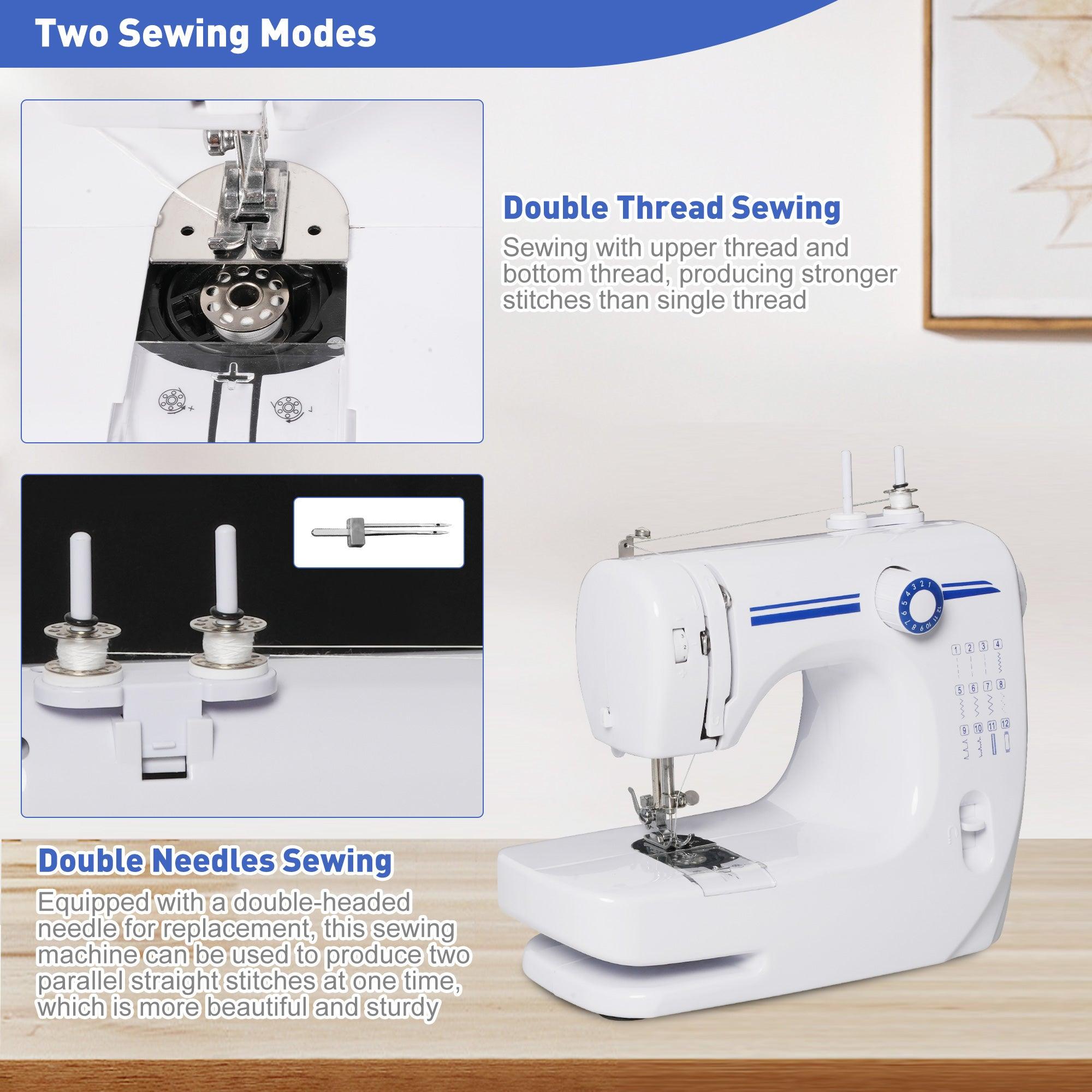 Sewing Machine Two Speed Beginner, Kids Mini Sewing Machine Reverse Sewing, 12 Stitch Pattern, Blue, White - Bosonshop