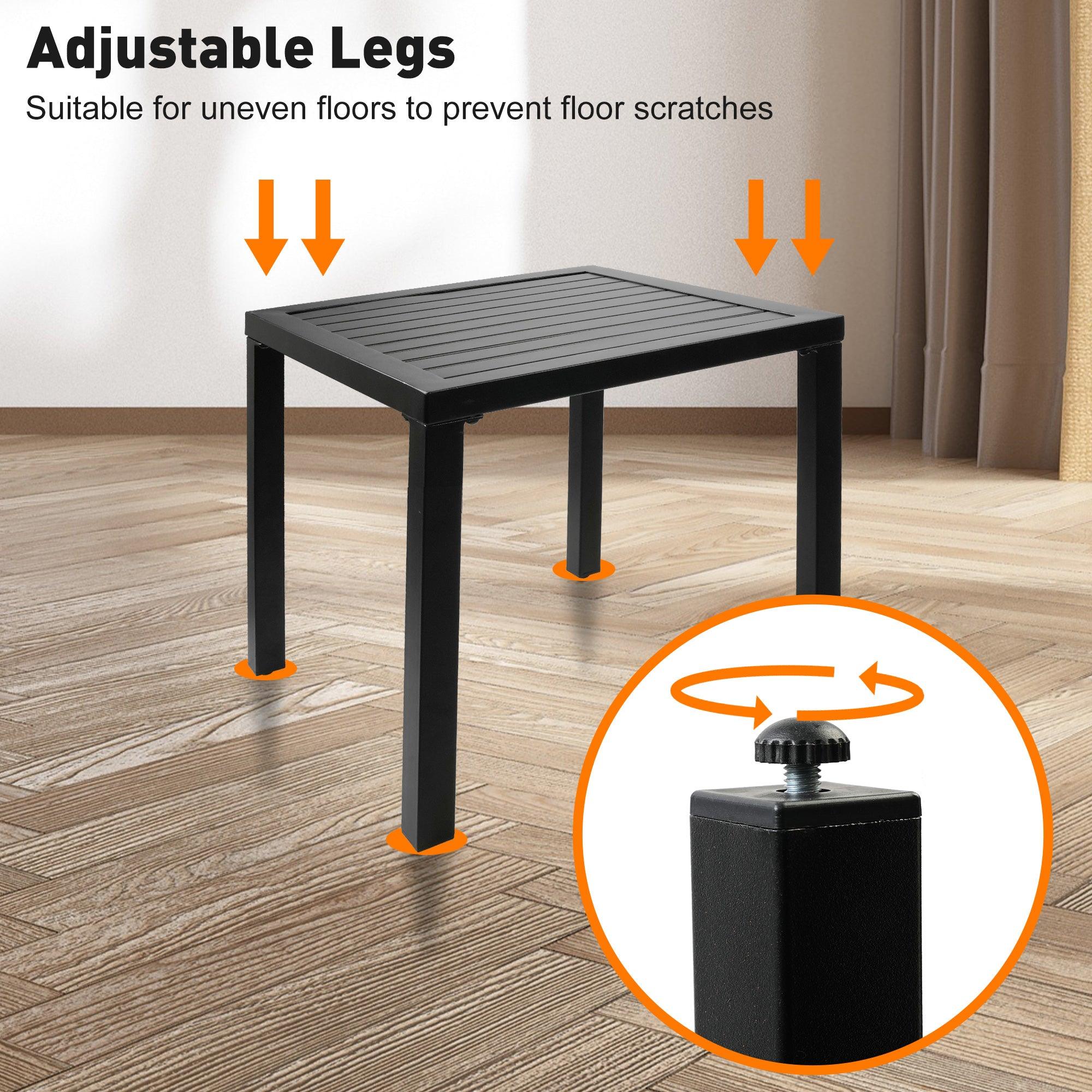 Indoor Outdoor Small Metal Square Side/End Table with Adjustable Legs, Black - Bosonshop