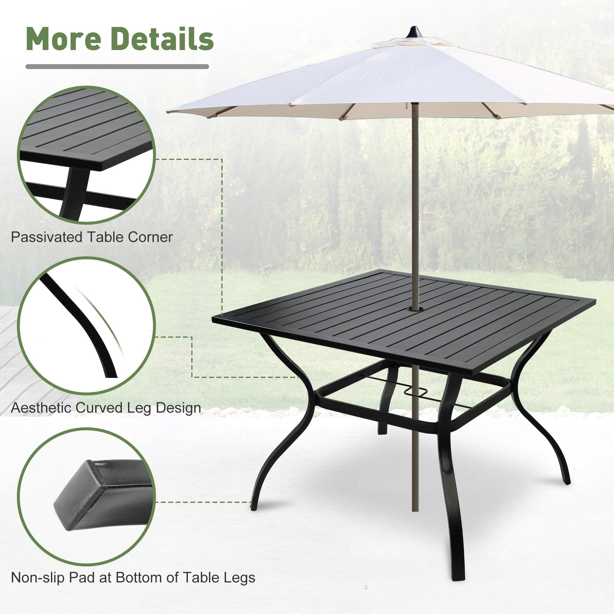 37" Patio Square Dining Table w/ 2.36" Umbrella Hole, Black - Bosonshop