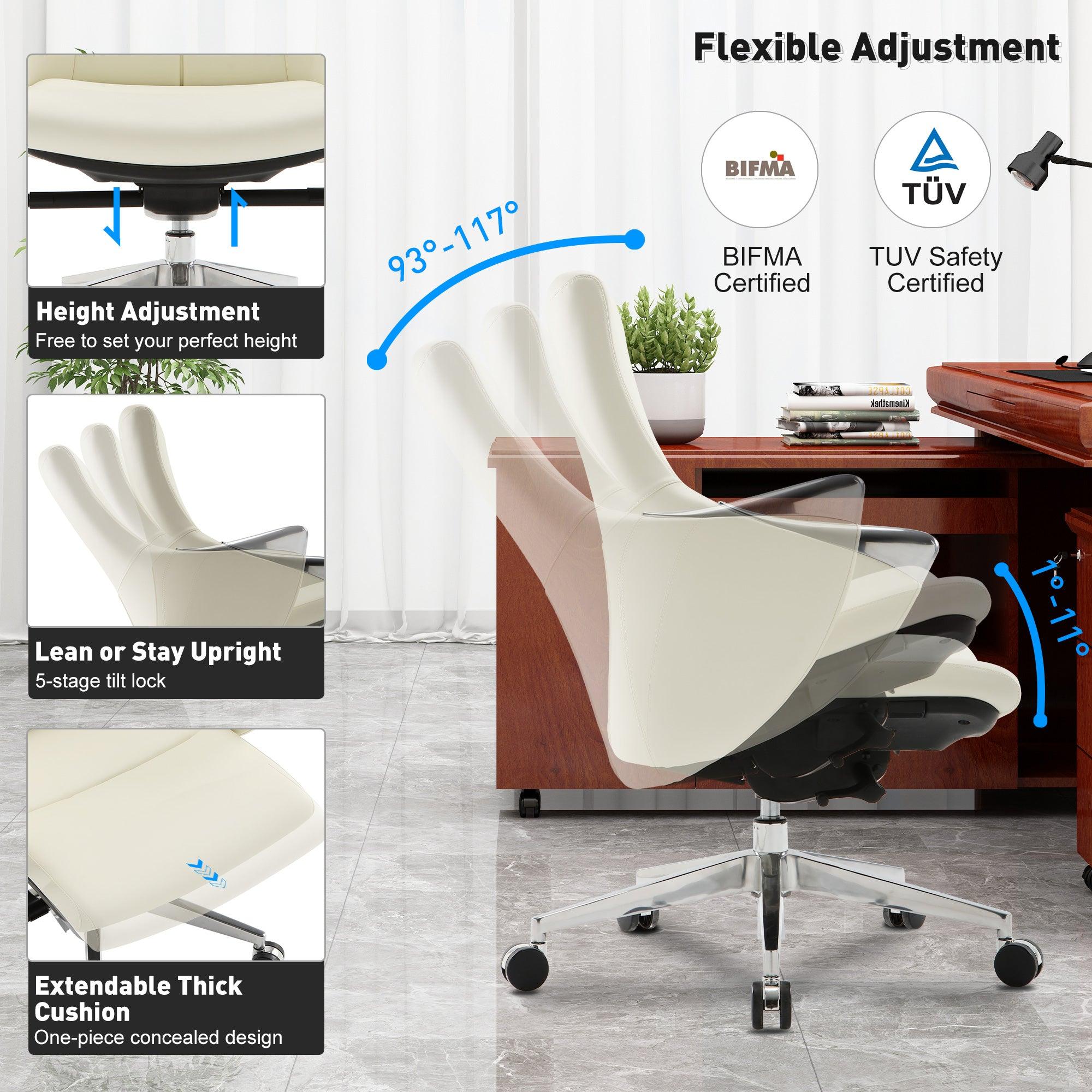 Low Back Executive Chair, Ergonomic Leather Office Chair with Adjustable Height and Tilt Function and 360° Swivel Office Chair,White - Bosonshop