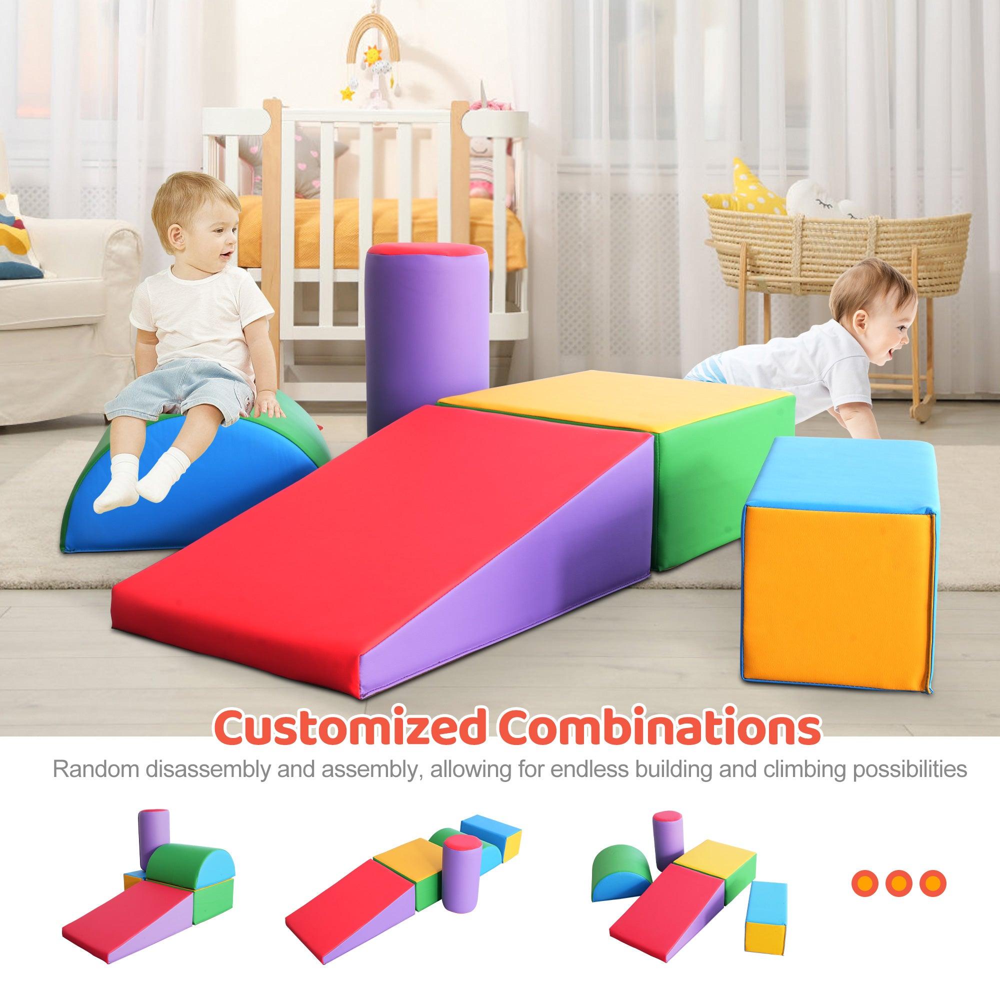 Toddler Climbing Toys 1-3, Toddler Climbing Toys Indoor Play Set, Safe Soft Foam Climbing Blocks, Indoor Activity Play Structures for Toddlers and Children's Homes, Preschool and Daycare, 5 Pieces - Bosonshop