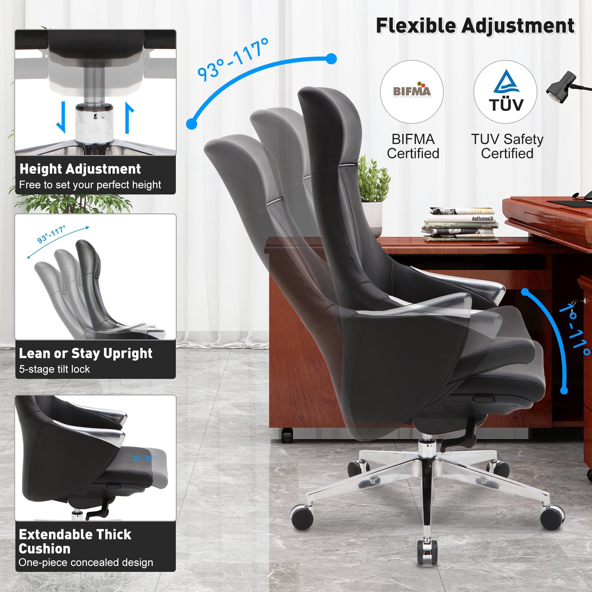 High Back Executive Chair, Ergonomic Leather Office Chair with Adjustable Height and Tilt Function and 360° Swivel Office Chair,Black - Bosonshop