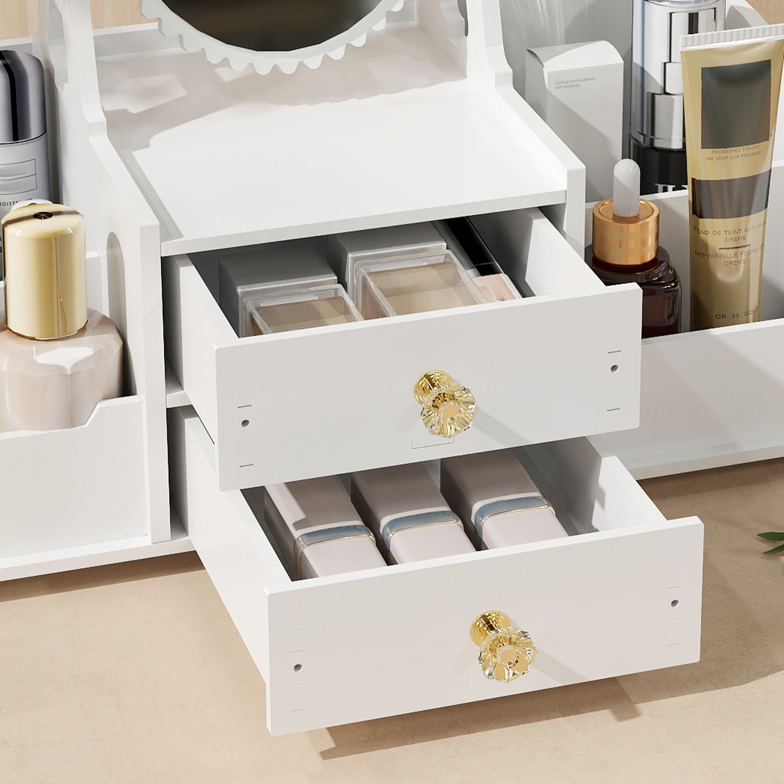 Cosmetics Storage for Vanity with Rotating Mirror, 2 Drawers and 4 Compartments Makeup Storage (Copy) - Bosonshop