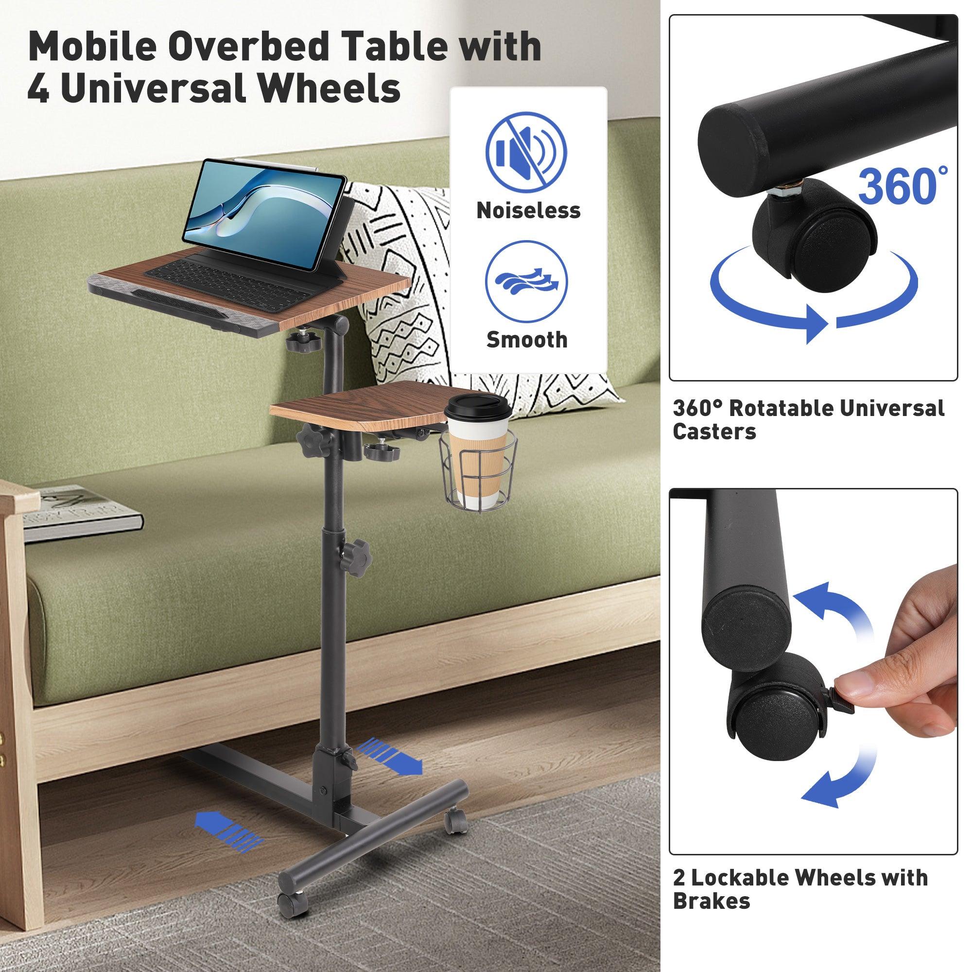 Versatile Mobile Laptop Cart: Height Adjustable Stand with Wheels, Cup Holder, and Lockable Wheels - Bosonshop