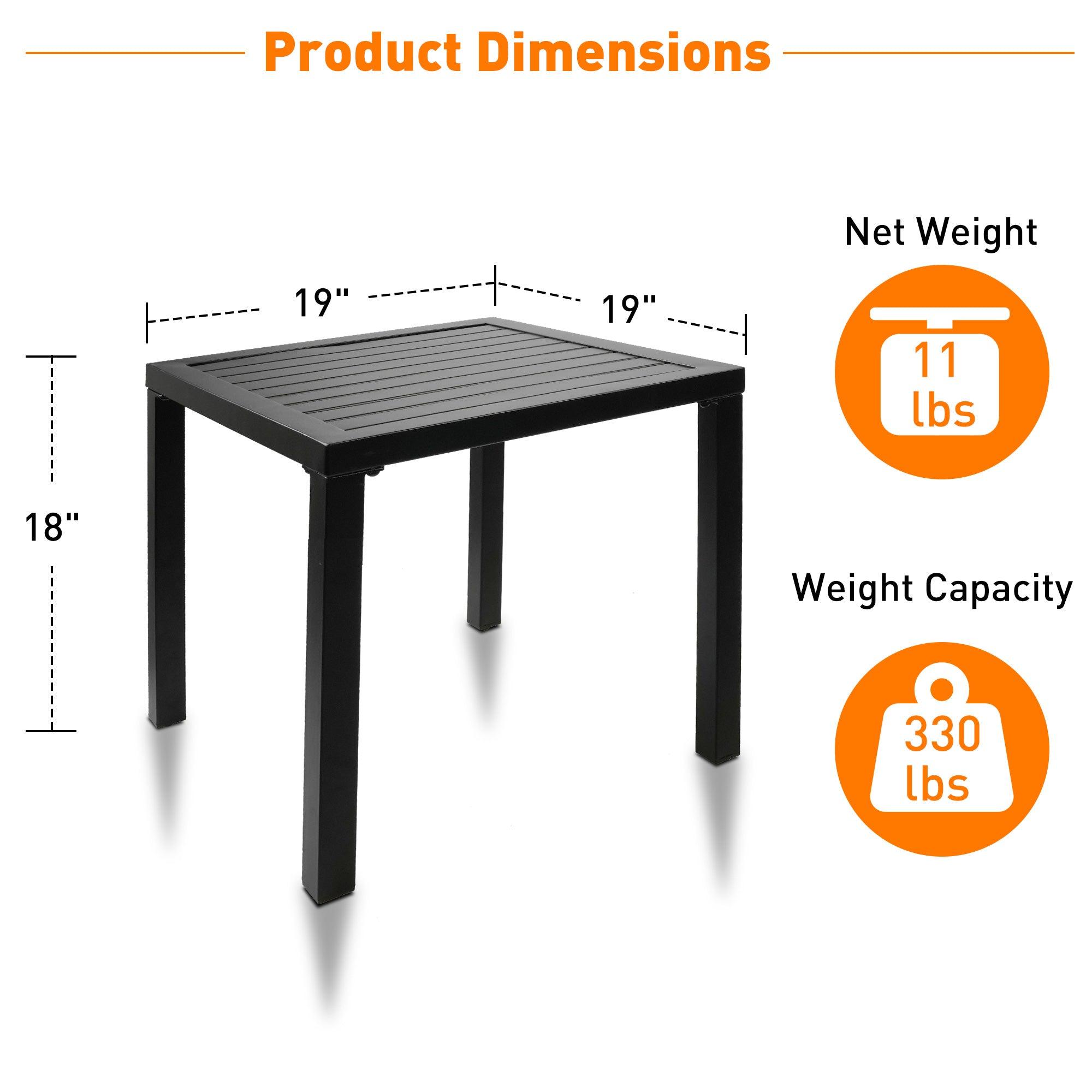 Indoor Outdoor Small Metal Square Side/End Table with Adjustable Legs, Black - Bosonshop