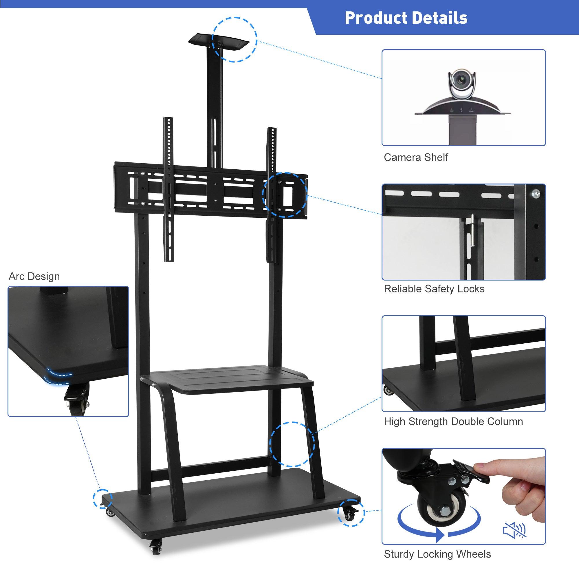 Mobile TV Stand with Wheels for 42-100 Inch Flat Screen TVs - Portable Tall TV Cart with Adjustable Height, Camera Shelf, Holds Up to 330lbs, Max VESA 900x600mm - Bosonshop