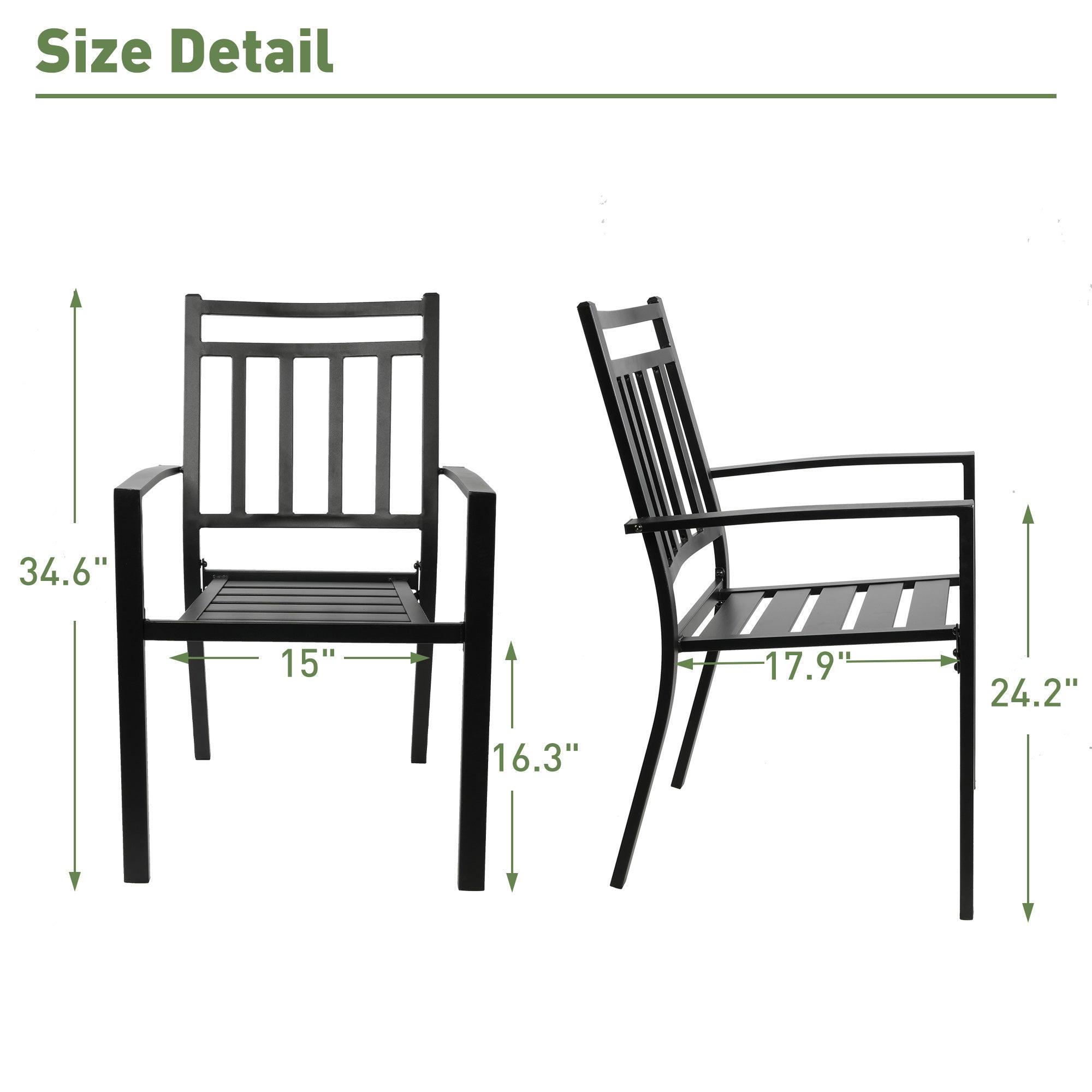 Patio Dining Chairs Set of 2 Outdoor Stackable Arm Chairs, Black - Bosonshop