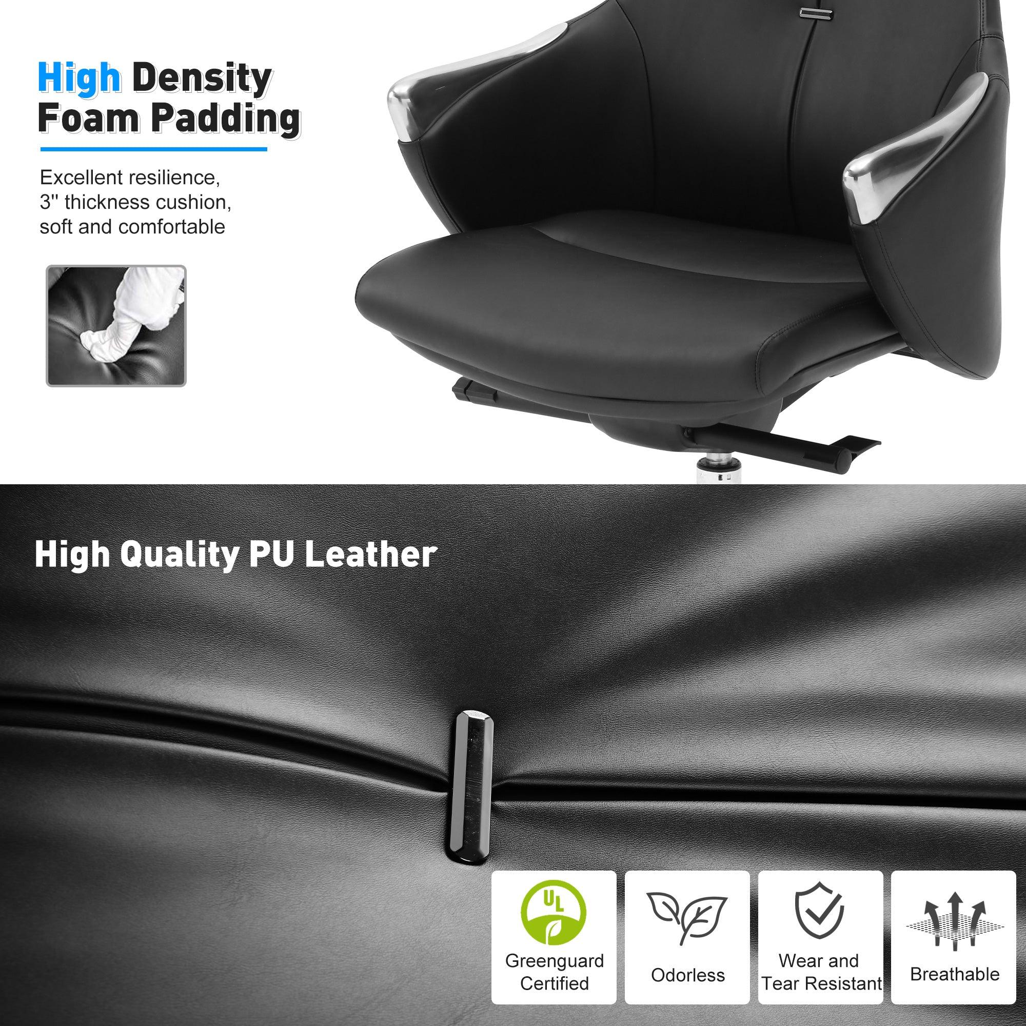 High Back Executive Chair, Ergonomic Leather Office Chair with Adjustable Height and Tilt Function and 360° Swivel Office Chair,Black - Bosonshop