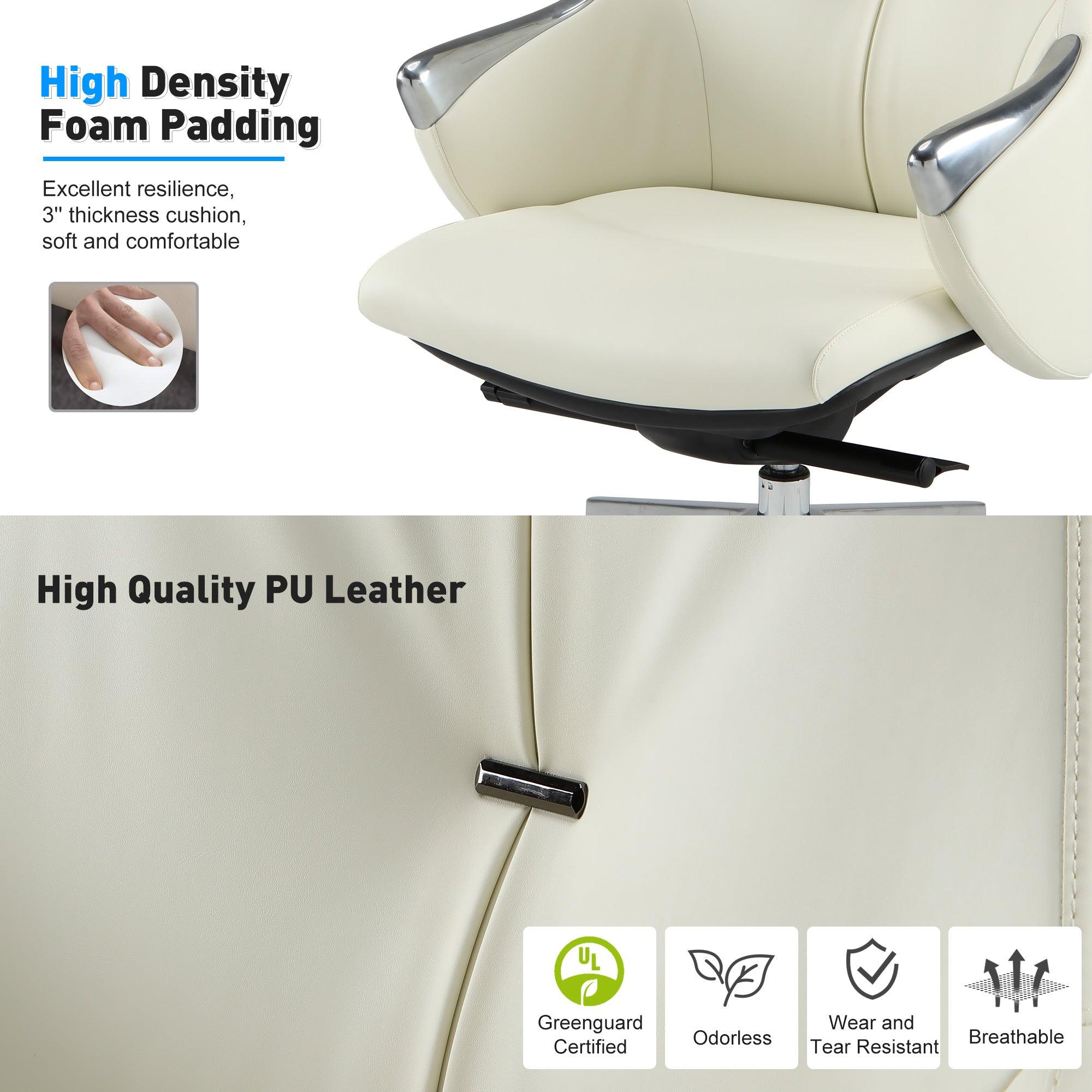 High Back Executive Chair, Ergonomic Leather Office Chair with Adjustable Height and Tilt Function and 360° Swivel Office Chair,White - Bosonshop