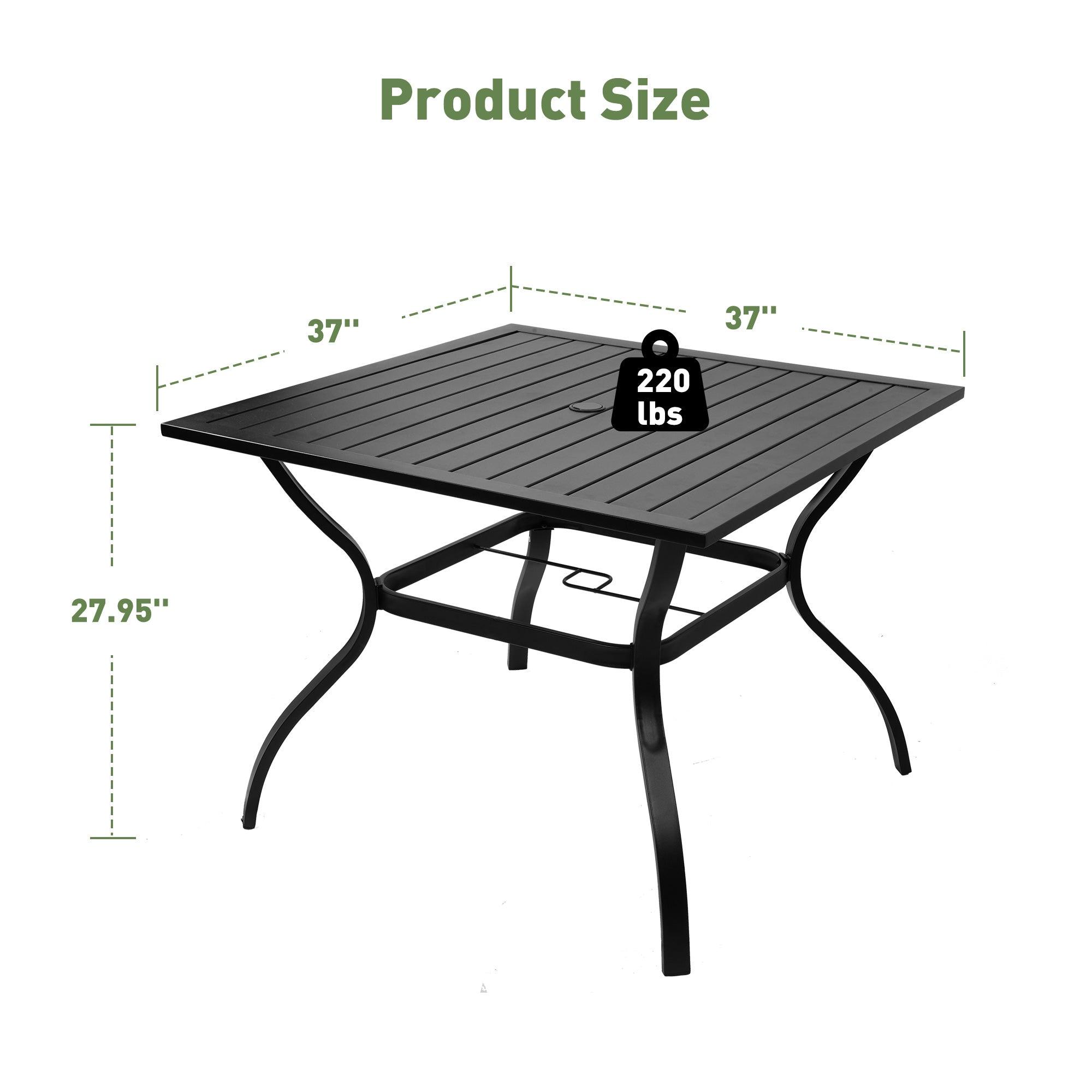 37" Patio Square Dining Table w/ 2.36" Umbrella Hole, Black - Bosonshop