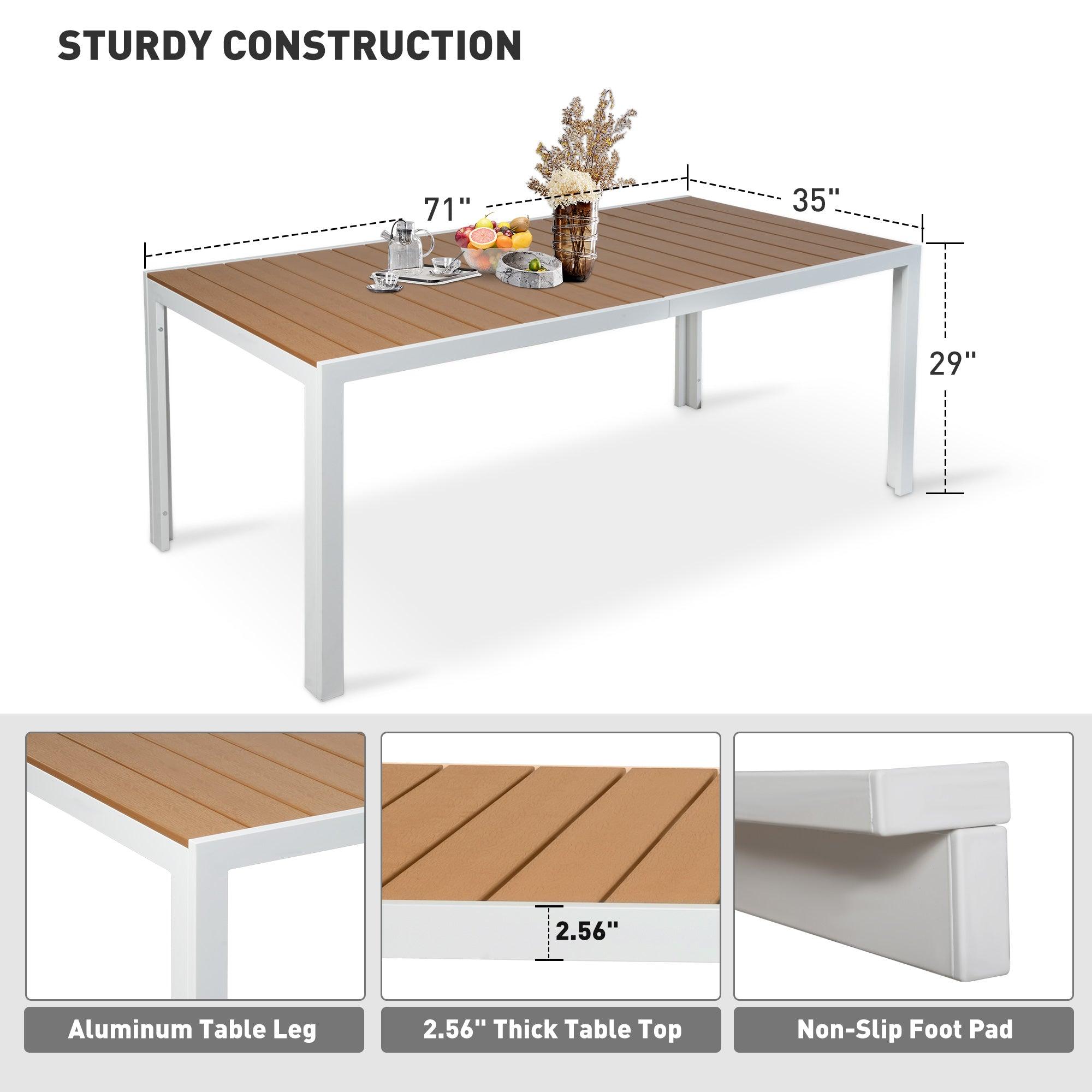 Patio Outdoor Table with Umbrella Hole for 8 Person, 71" Aluminum Frame Rectangle Table - Bosonshop