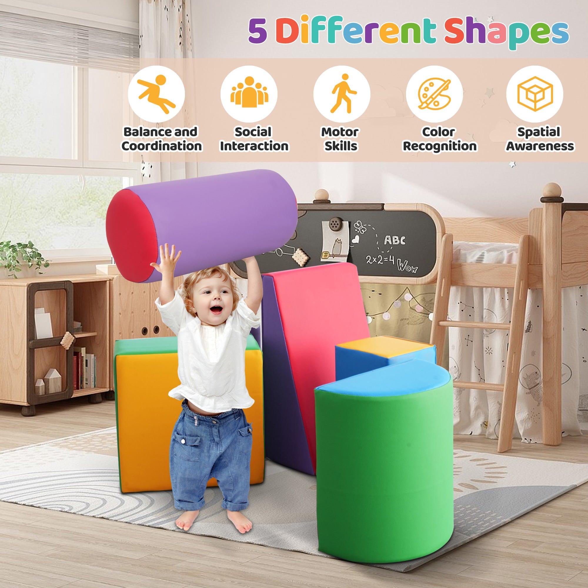 Toddler Climbing Toys 1-3, Toddler Climbing Toys Indoor Play Set, Safe Soft Foam Climbing Blocks, Indoor Activity Play Structures for Toddlers and Children's Homes, Preschool and Daycare, 5 Pieces - Bosonshop