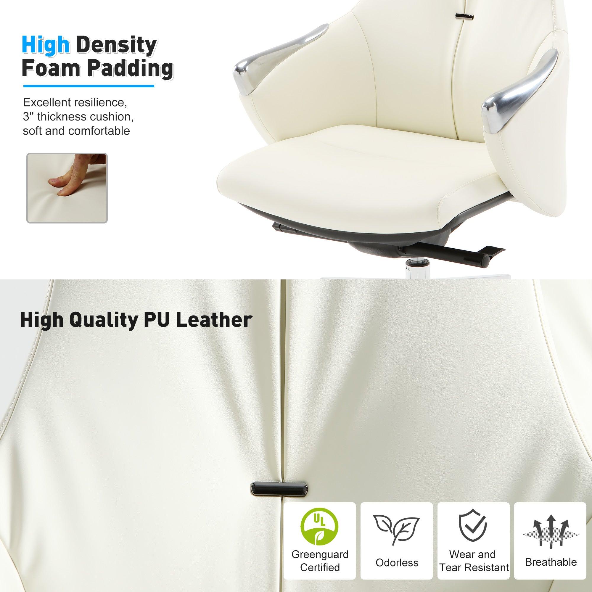 Low Back Executive Chair, Ergonomic Leather Office Chair with Adjustable Height and Tilt Function and 360° Swivel Office Chair,White - Bosonshop