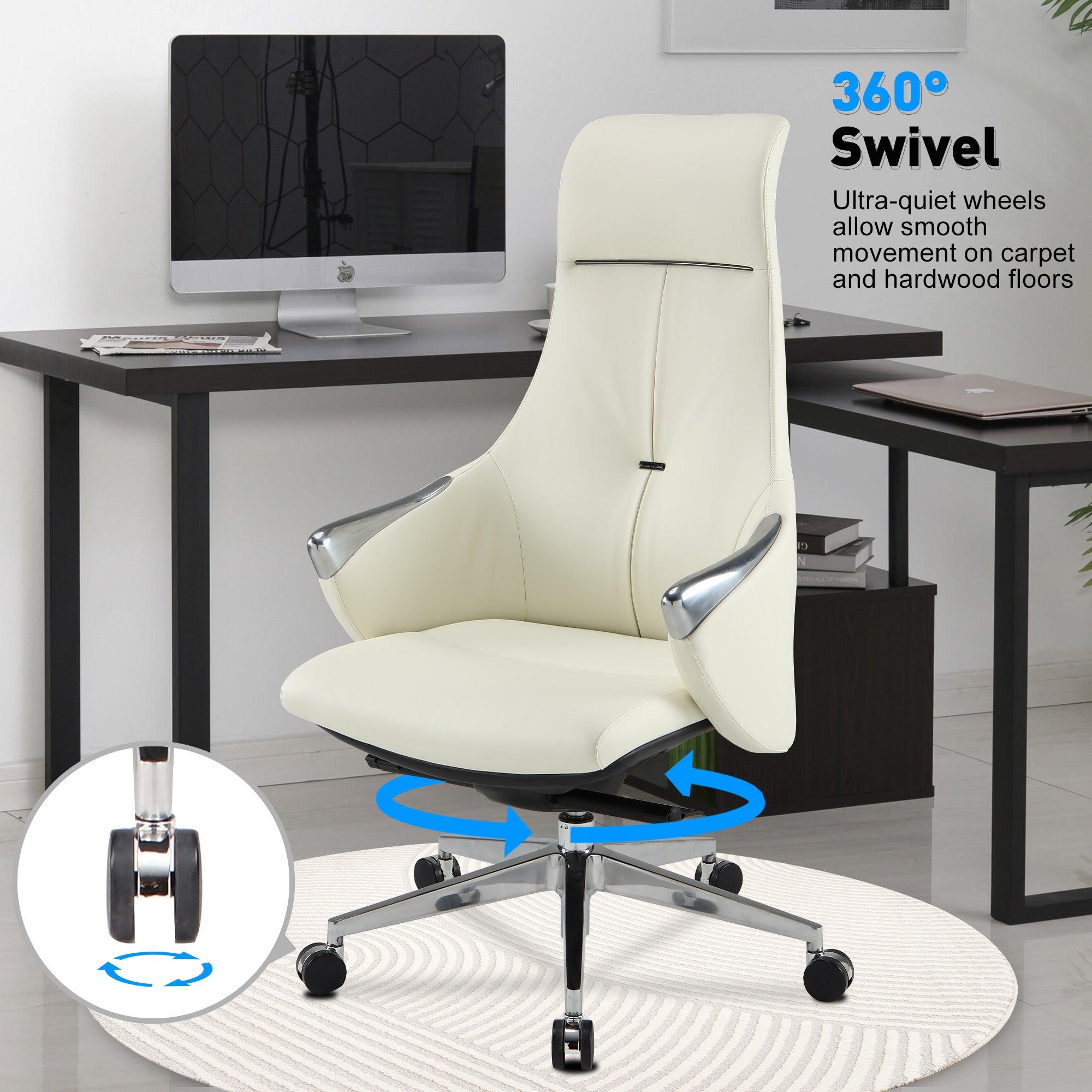 High Back Executive Chair, Ergonomic Leather Office Chair with Adjustable Height and Tilt Function and 360° Swivel Office Chair,White - Bosonshop