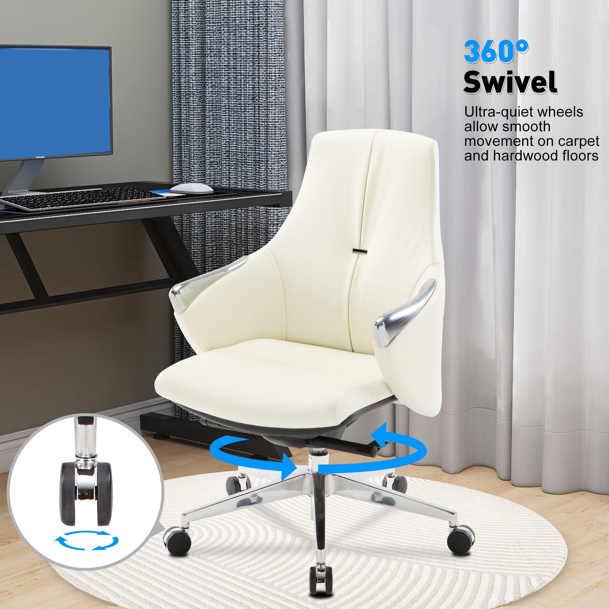 Low Back Executive Chair, Ergonomic Leather Office Chair with Adjustable Height and Tilt Function and 360° Swivel Office Chair,White - Bosonshop