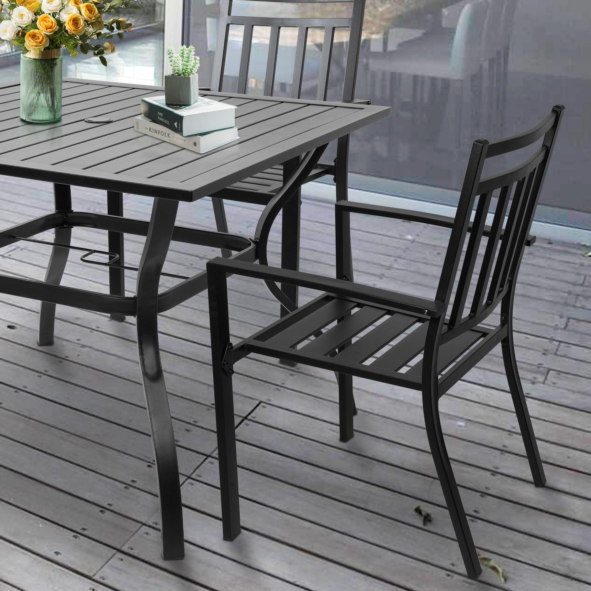 Patio Dining Chairs Set of 2 Outdoor Stackable Arm Chairs, Black - Bosonshop