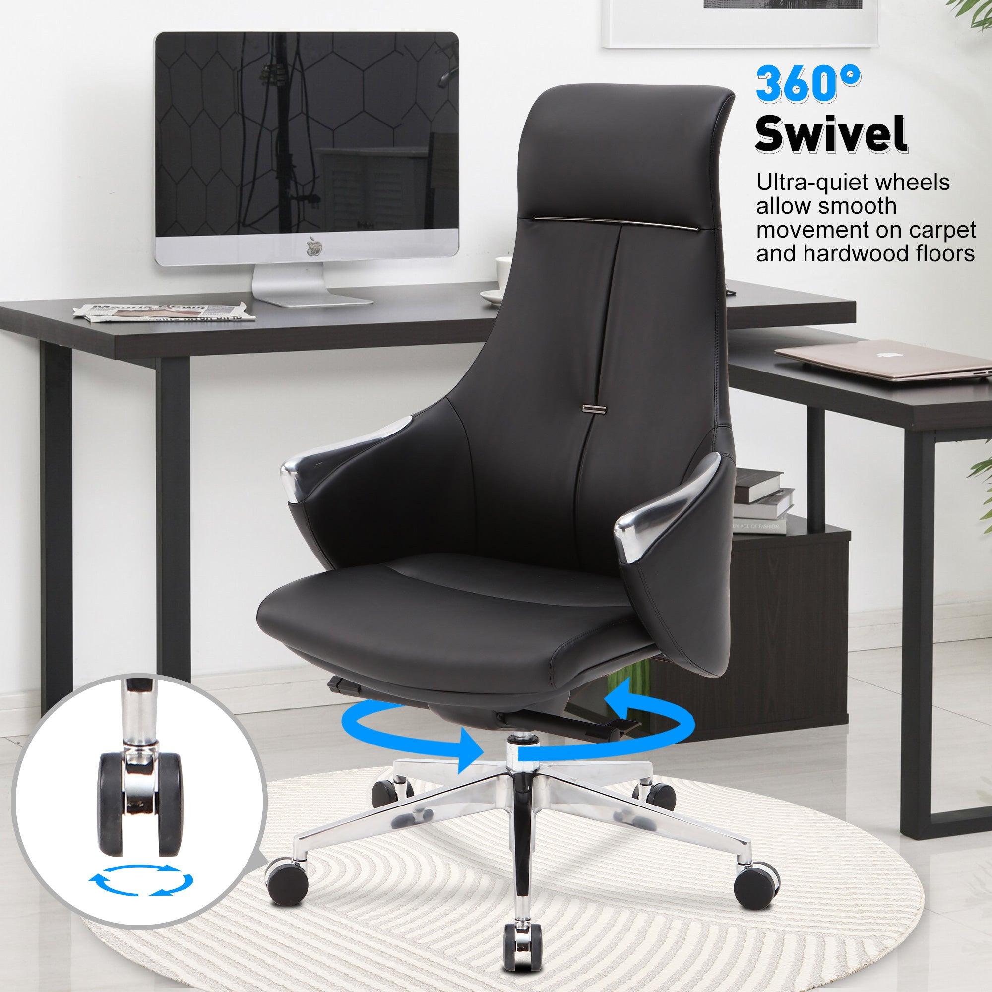 High Back Executive Chair, Ergonomic Leather Office Chair with Adjustable Height and Tilt Function and 360° Swivel Office Chair,Black - Bosonshop