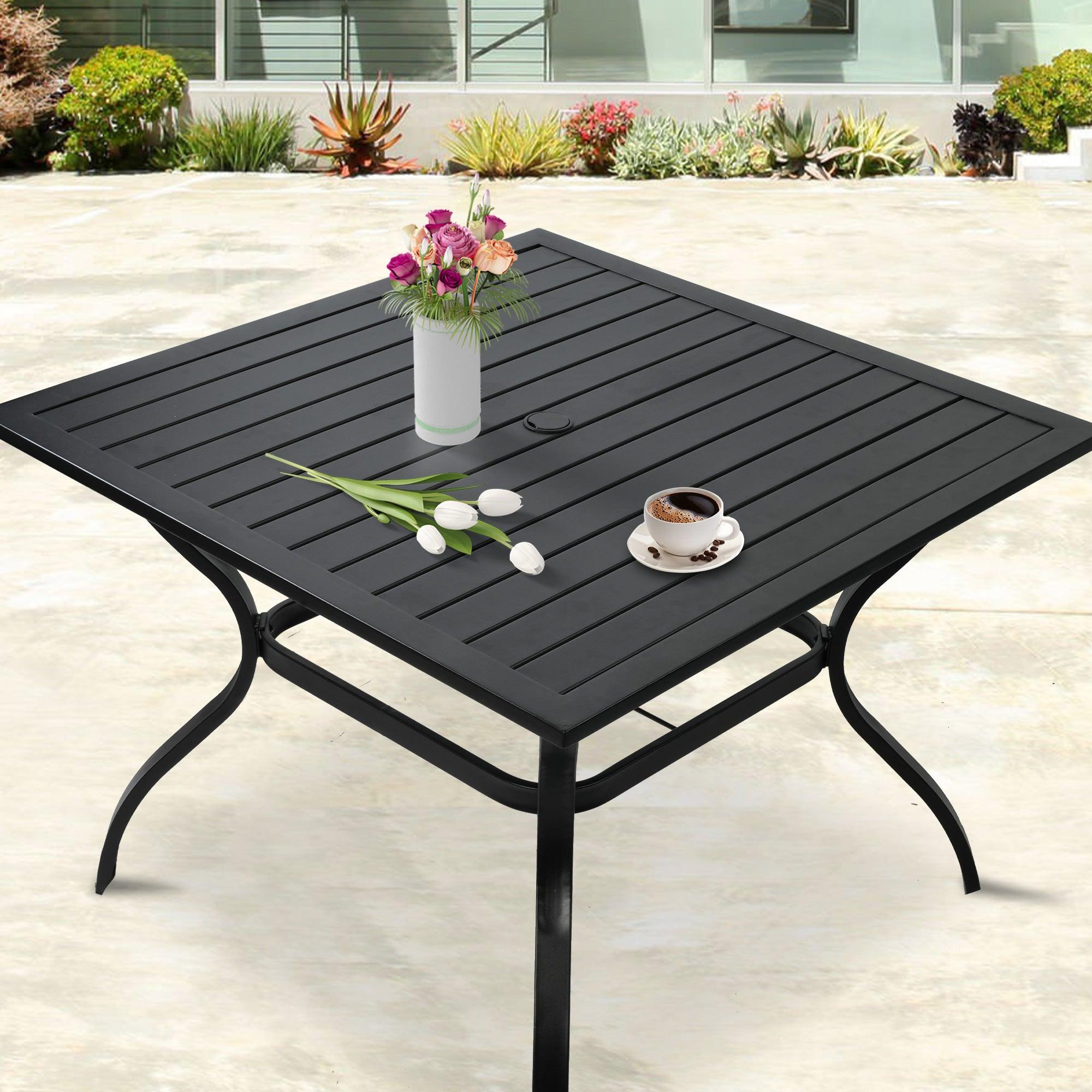 37" Patio Square Dining Table w/ 2.36" Umbrella Hole, Black - Bosonshop