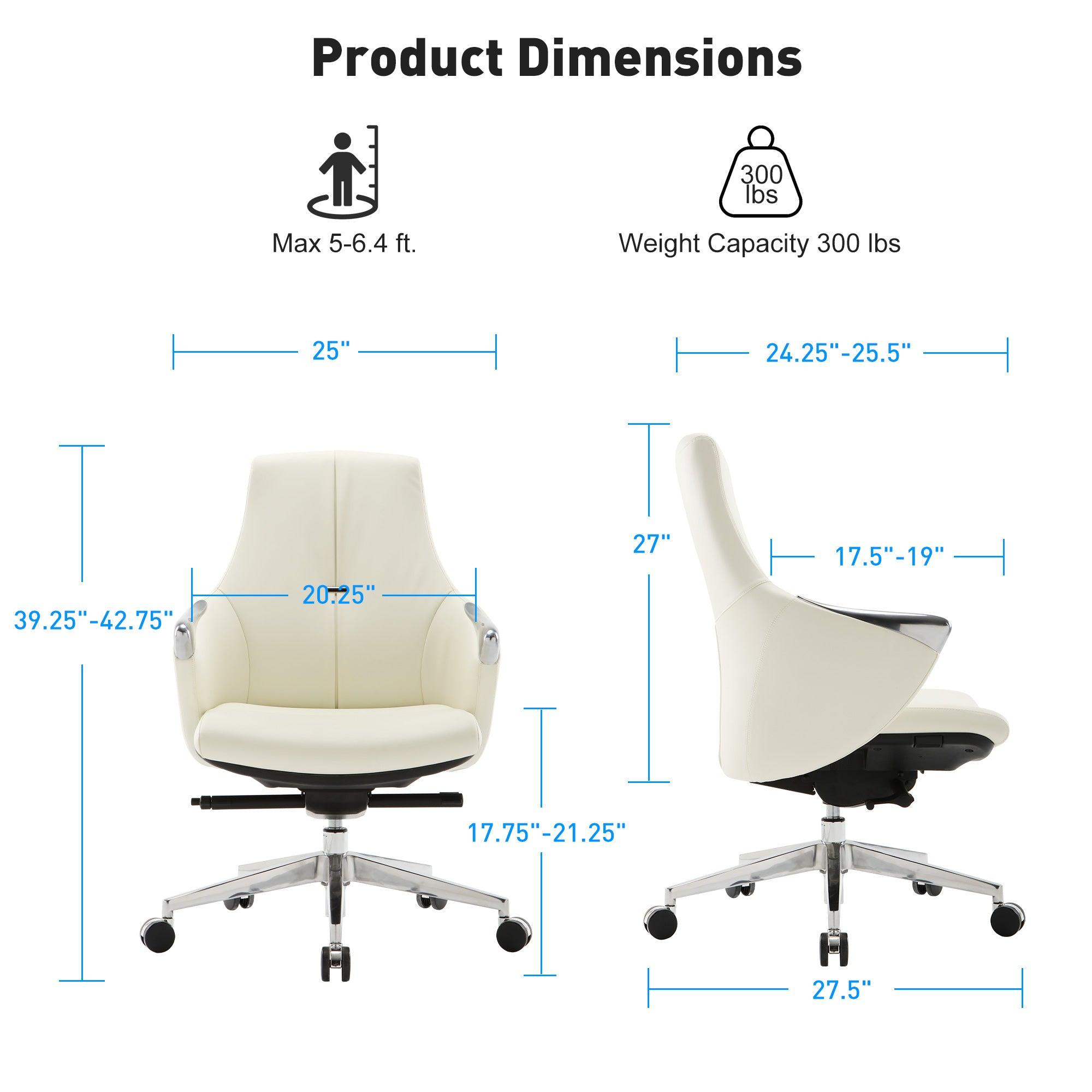 Low Back Executive Chair, Ergonomic Leather Office Chair with Adjustable Height and Tilt Function and 360° Swivel Office Chair,White - Bosonshop