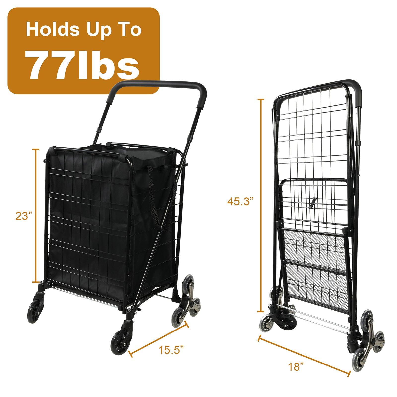 Folding Shopping Cart with Wheels and Removable Cloth Liner Holds Up to 77 Lbs. - Bosonshop