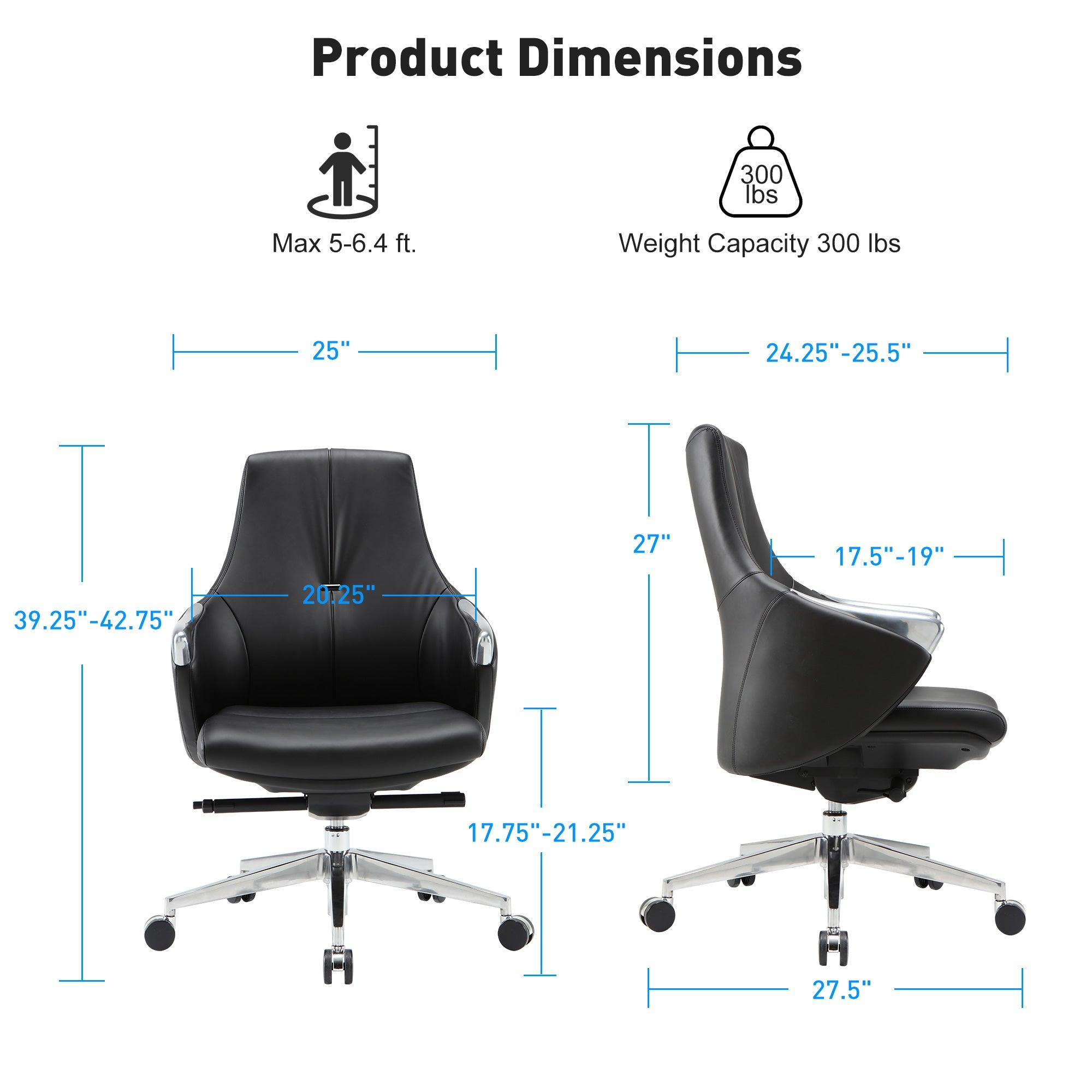 Black Executive Office Chair, Ergonomic Leather Office Chair with Adjustable Height and Tilt Function, 360° Swivel, Computer Desk Chair for Office Home Work - Bosonshop