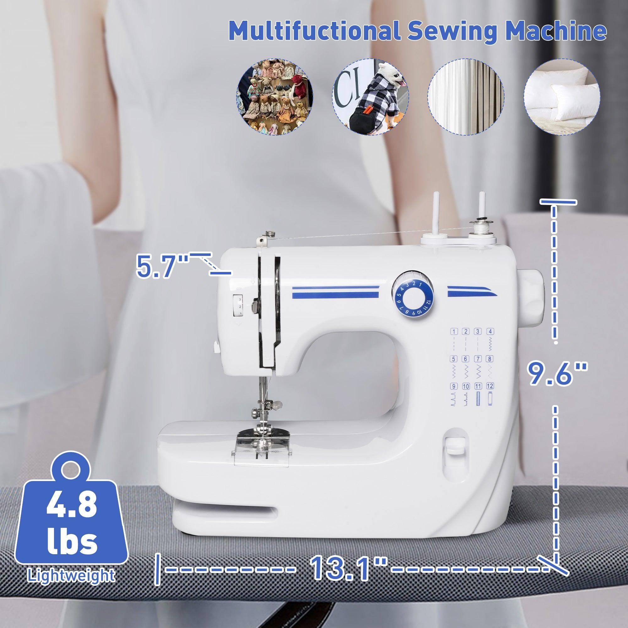 Sewing Machine Two Speed Beginner, Kids Mini Sewing Machine Reverse Sewing, 12 Stitch Pattern, Blue, White - Bosonshop