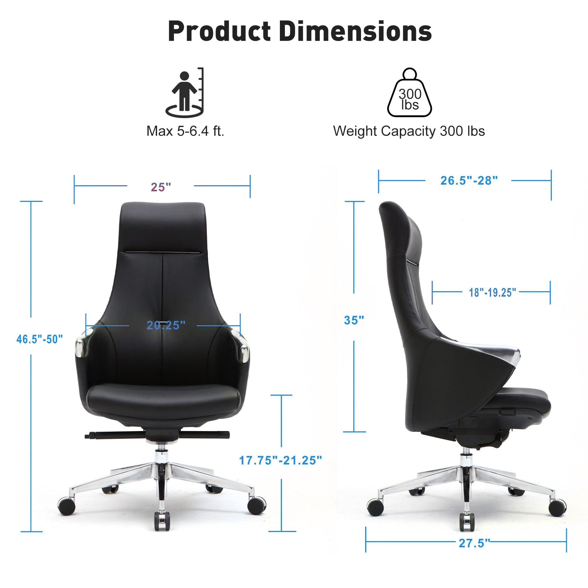 High Back Executive Chair, Ergonomic Leather Office Chair with Adjustable Height and Tilt Function and 360° Swivel Office Chair,Black - Bosonshop