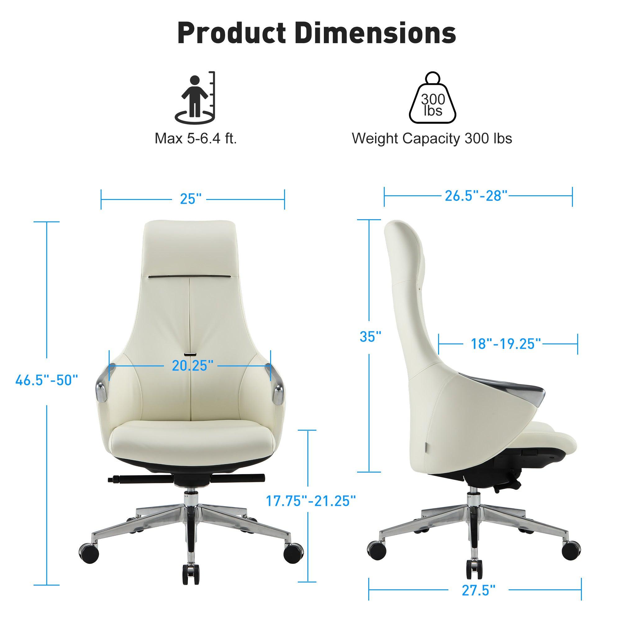 High Back Executive Chair, Ergonomic Leather Office Chair with Adjustable Height and Tilt Function and 360° Swivel Office Chair,White - Bosonshop