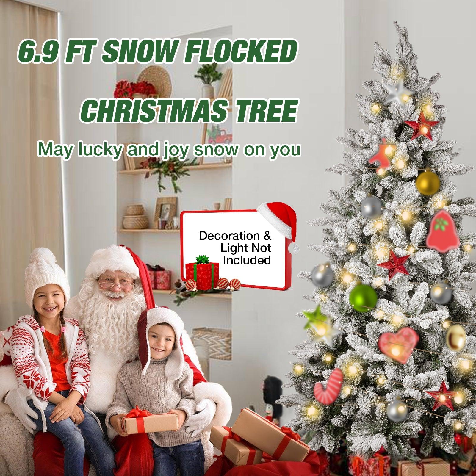 6.9' Artificial Christmas Pine Tree Snow Flocked Xmas Tree with 950 Branch Tips - Bosonshop