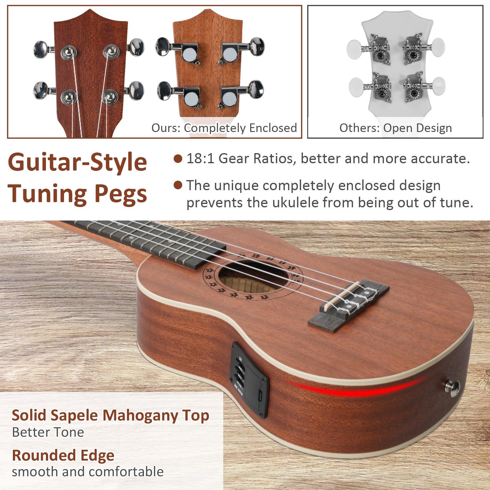 23-inch Mahogany Wood Ukulele, Wooden Electric Ukulele Starter for Adult Practice or Performance, with Tuner Tape and Full Accessories - Bosonshop