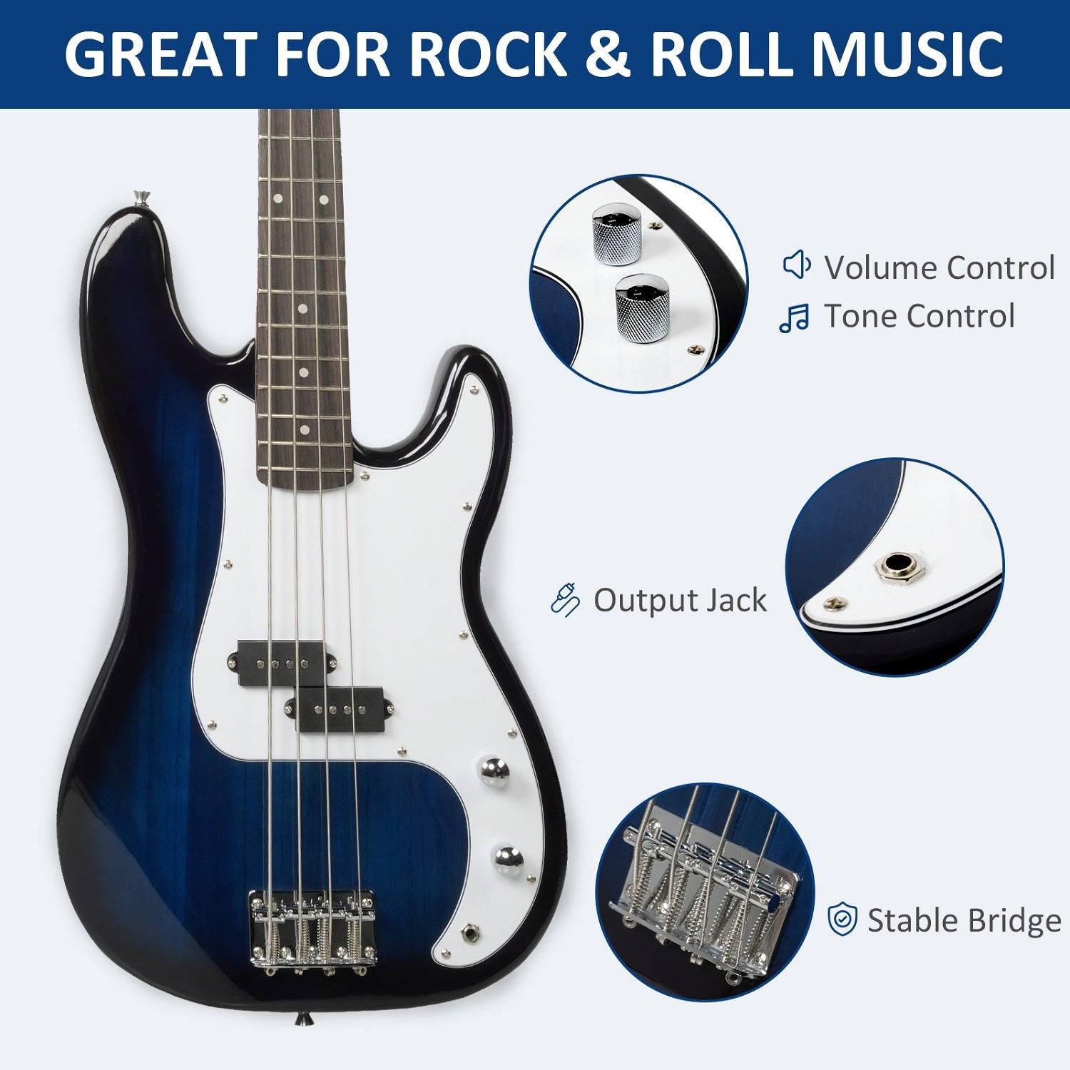 4-string Electric Bass Guitar Full Size Standard Bass PB Style Beginner Set Starter Strap, 15W amp, bass guitar cord, 3 picks, Wrench - Bosonshop