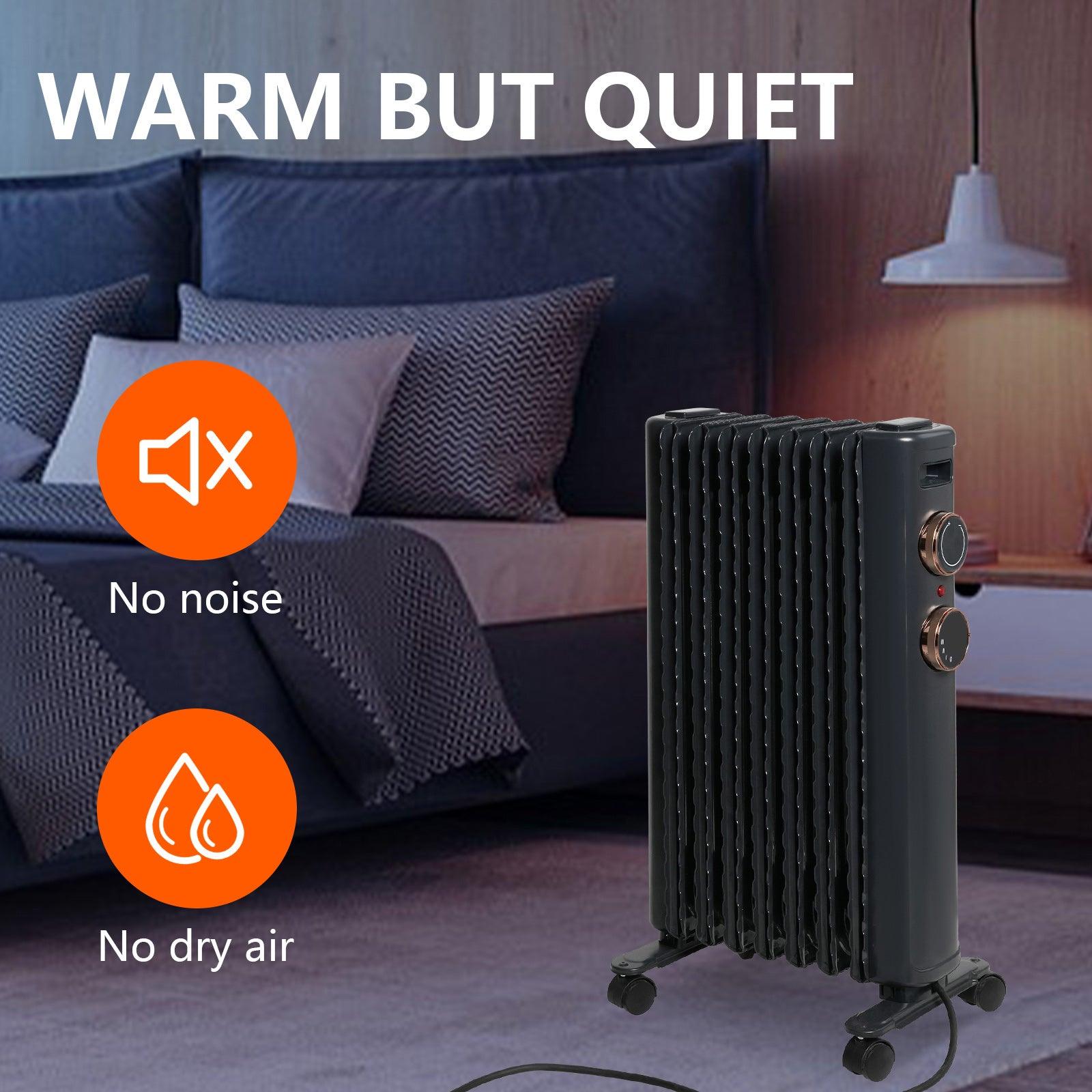 BOSONSHOP 1500W Portable Electric Radiator Oil Filled Heater With 3 Heating Modes, Adjustable Thermostat, Matte Black