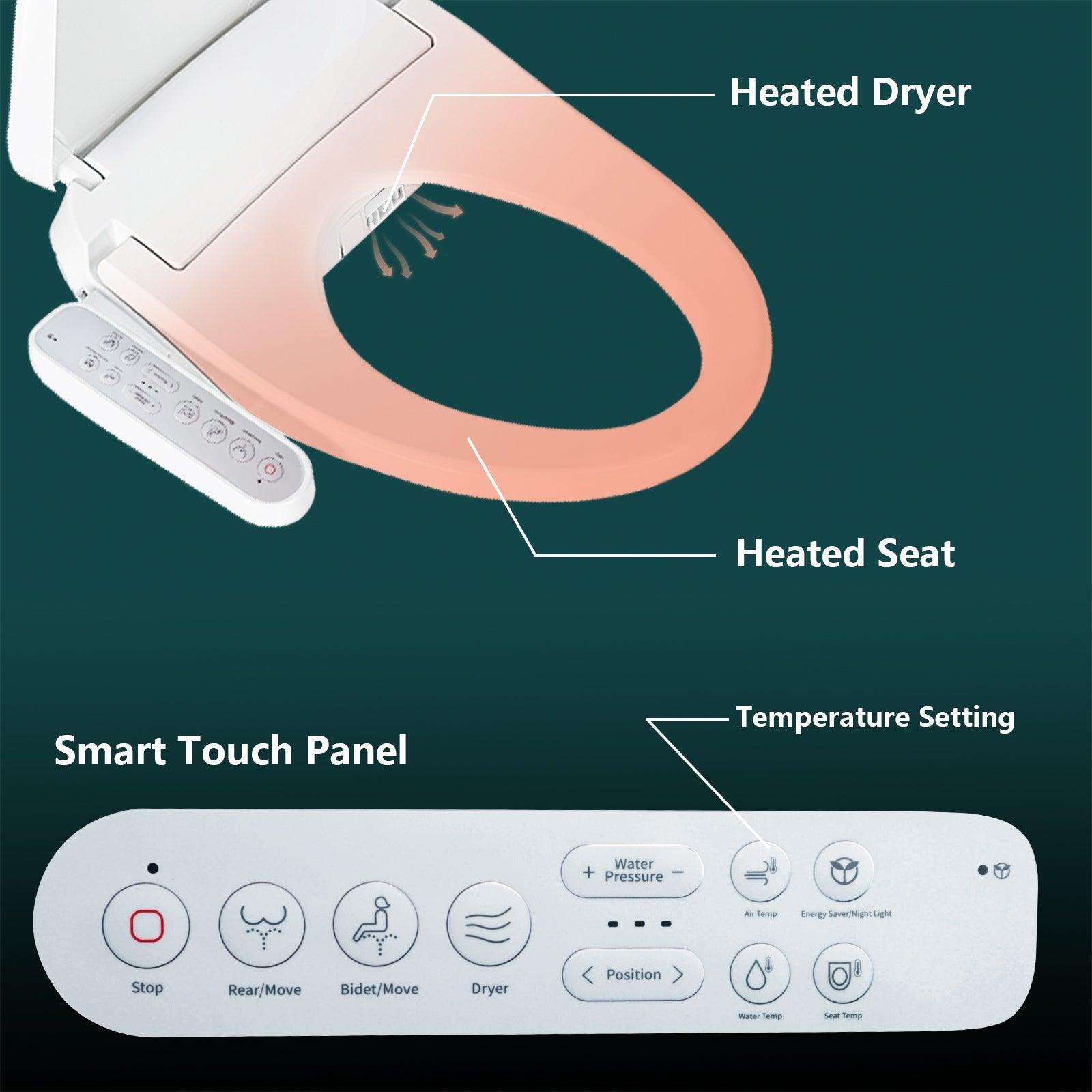 Smart Heated Bidet Toilet Seat with Self-Cleaning Nozzle, Warm Air Dryer and Temperature Controlled - Bosonshop