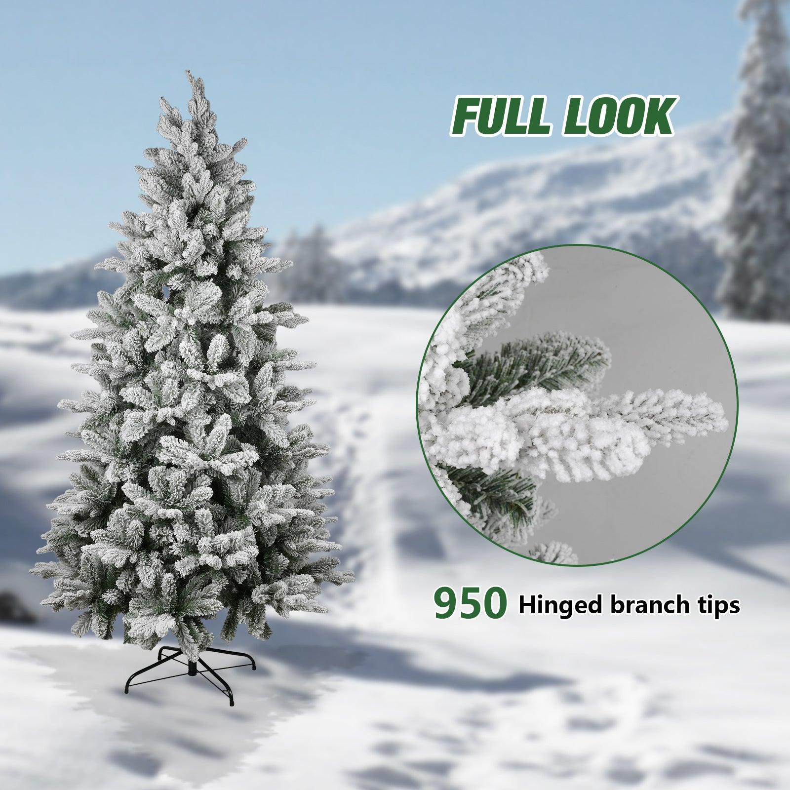 6.9' Artificial Christmas Pine Tree Snow Flocked Xmas Tree with 950 Branch Tips - Bosonshop