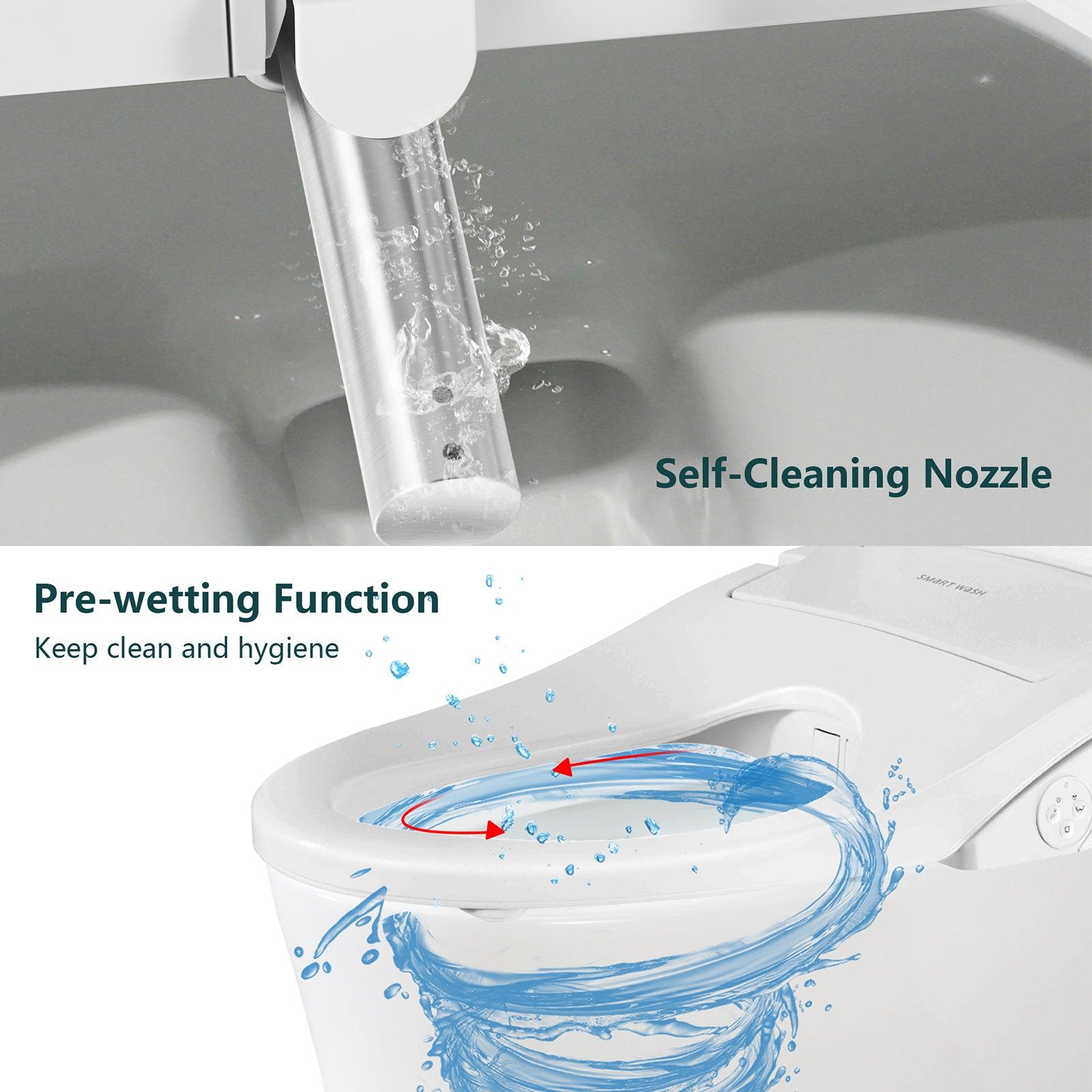 Electric Bidet Fits Elongated Toilets with Wireless Remote Control, Adjustable Nozzle, Multiple Spray Modes, Warm Air Dryer, Nightlight - Bosonshop