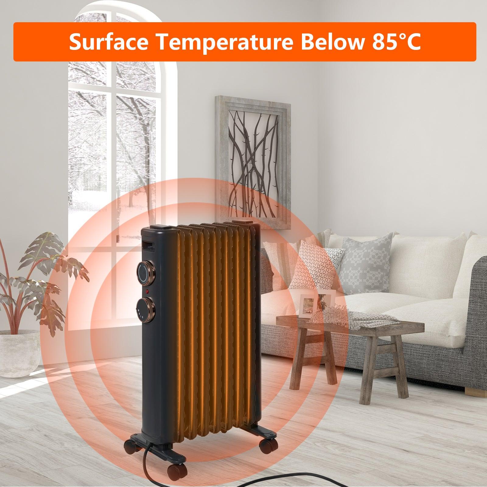 BOSONSHOP 1500W Portable Electric Radiator Oil Filled Heater With 3 Heating Modes, Adjustable Thermostat, Matte Black